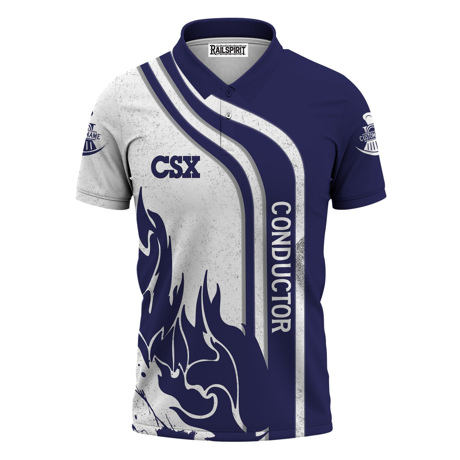Railspirit Personalized CSX Transportation Railroad Polo Shirt Flame Design with Custom Job Position Train Shirt