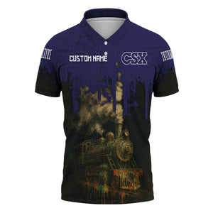 Railspirit Personalized CSX Transportation Railroad Polo Shirt Vintage Train Art Style Shirt For Locomotive Fans