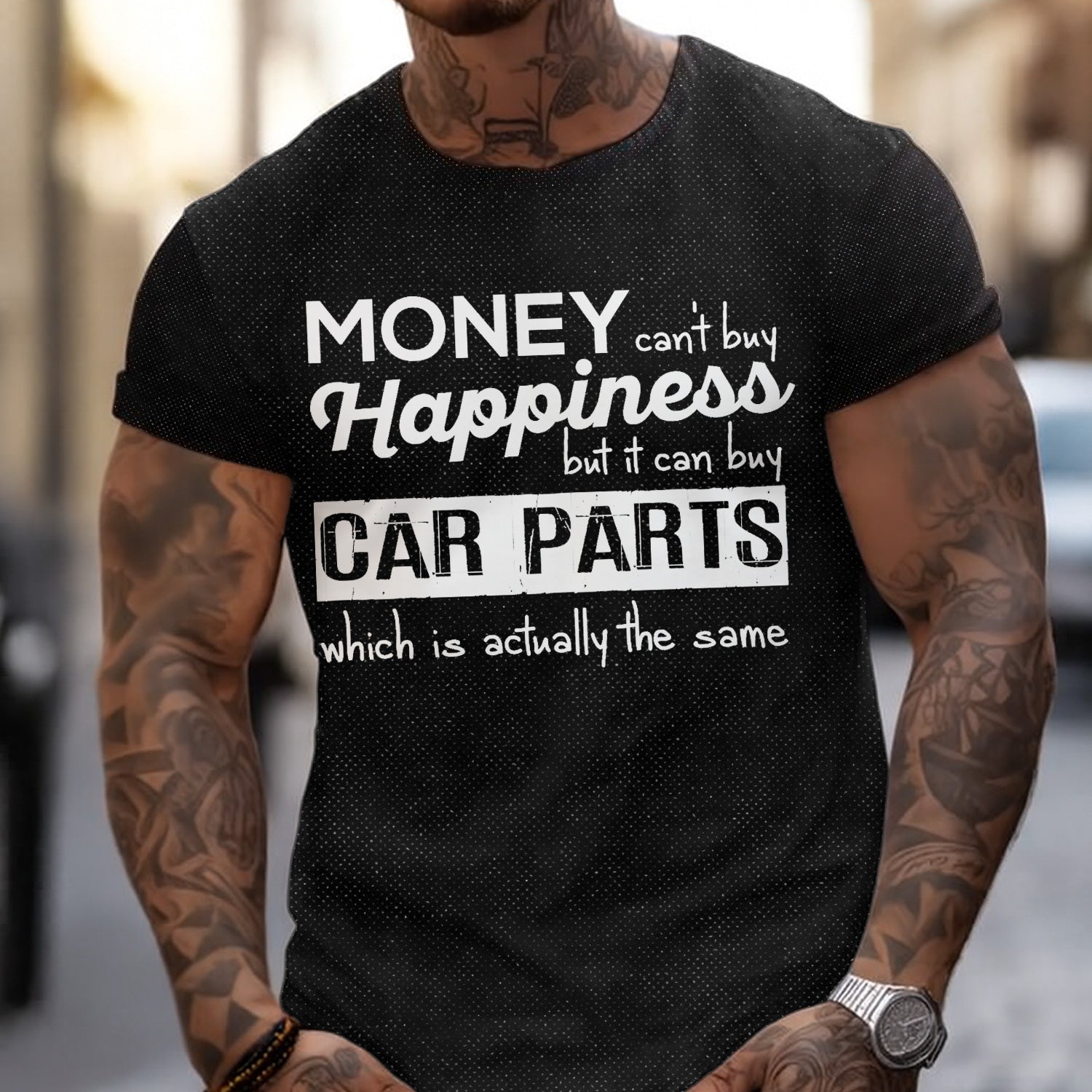 Money Can’t Buy Happiness Car Parts T-Shirt, Funny Mechanic Quote Polo, Gift for Car Lovers & Auto Enthusiasts