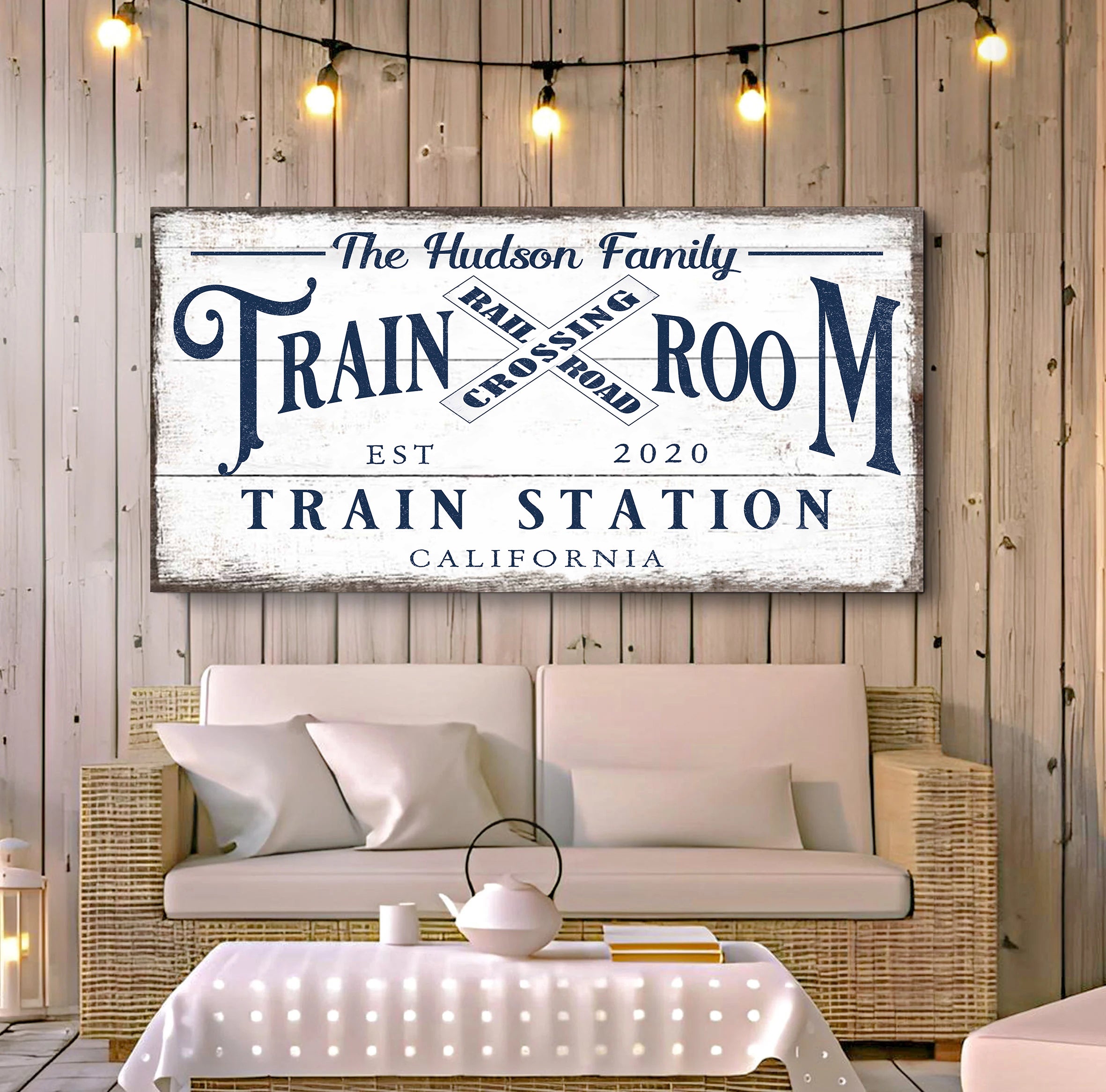 Railspirit Personalized Train Canvas Rusty Train Room and Train Station Home Decor Custom with Name Year and Location for Train Lovers