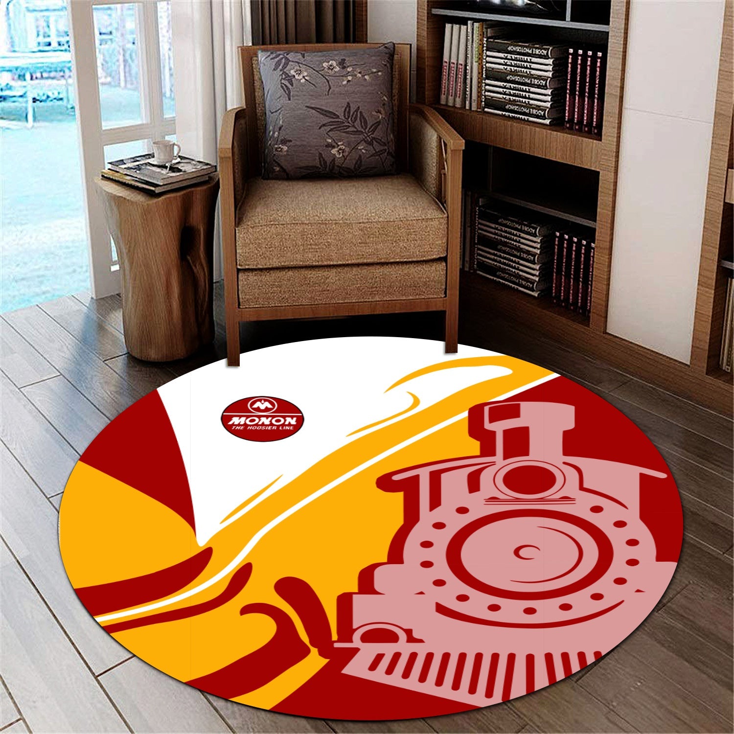 Railspirit Monon Railroad Round Mat Flame-Inspired Style Mat Gift Idea For Train Lovers