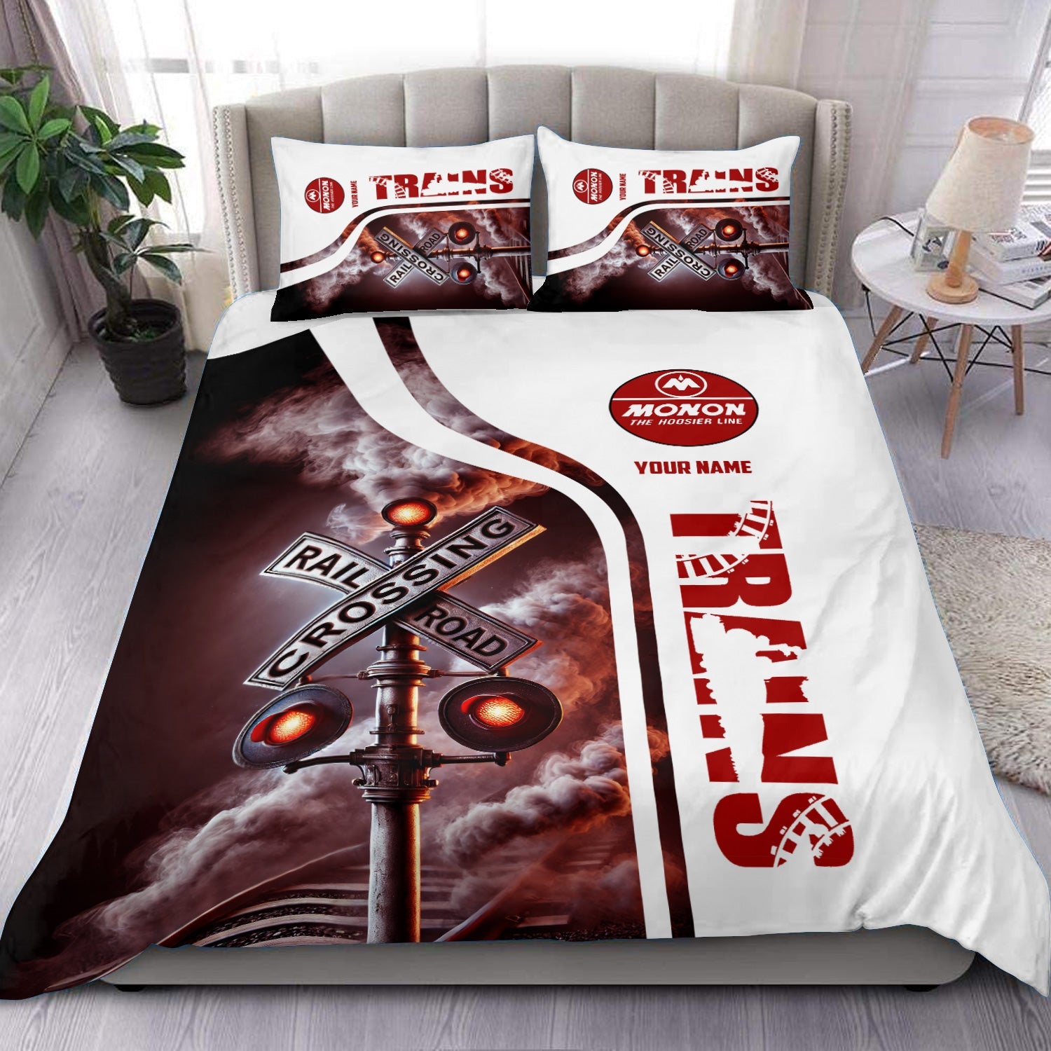 Railspirit Personalized Monon Railroad Bedding Set Railroad Crossing Sign Bedding Set All Over Print