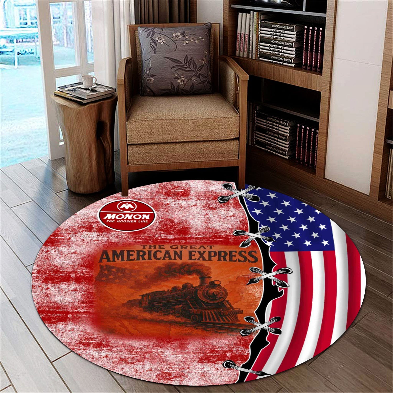 Railspirit Monon Railroad Round Mat Retro American Express Train With USA Flag Round Mat