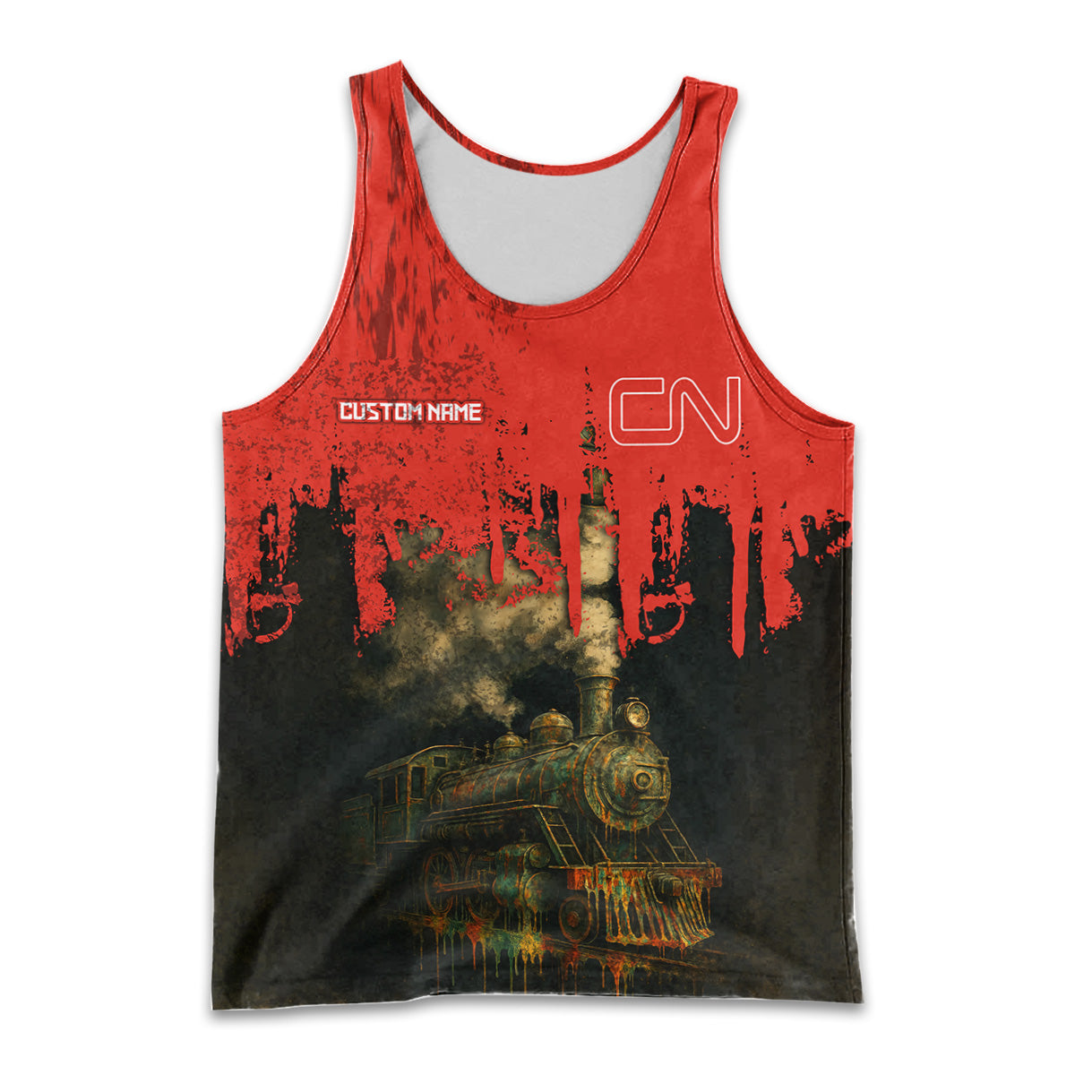 Railspirit Personalized Canadian National Railroad Men Tank Top Vintage Train Art Style Shirt For Locomotive Fans