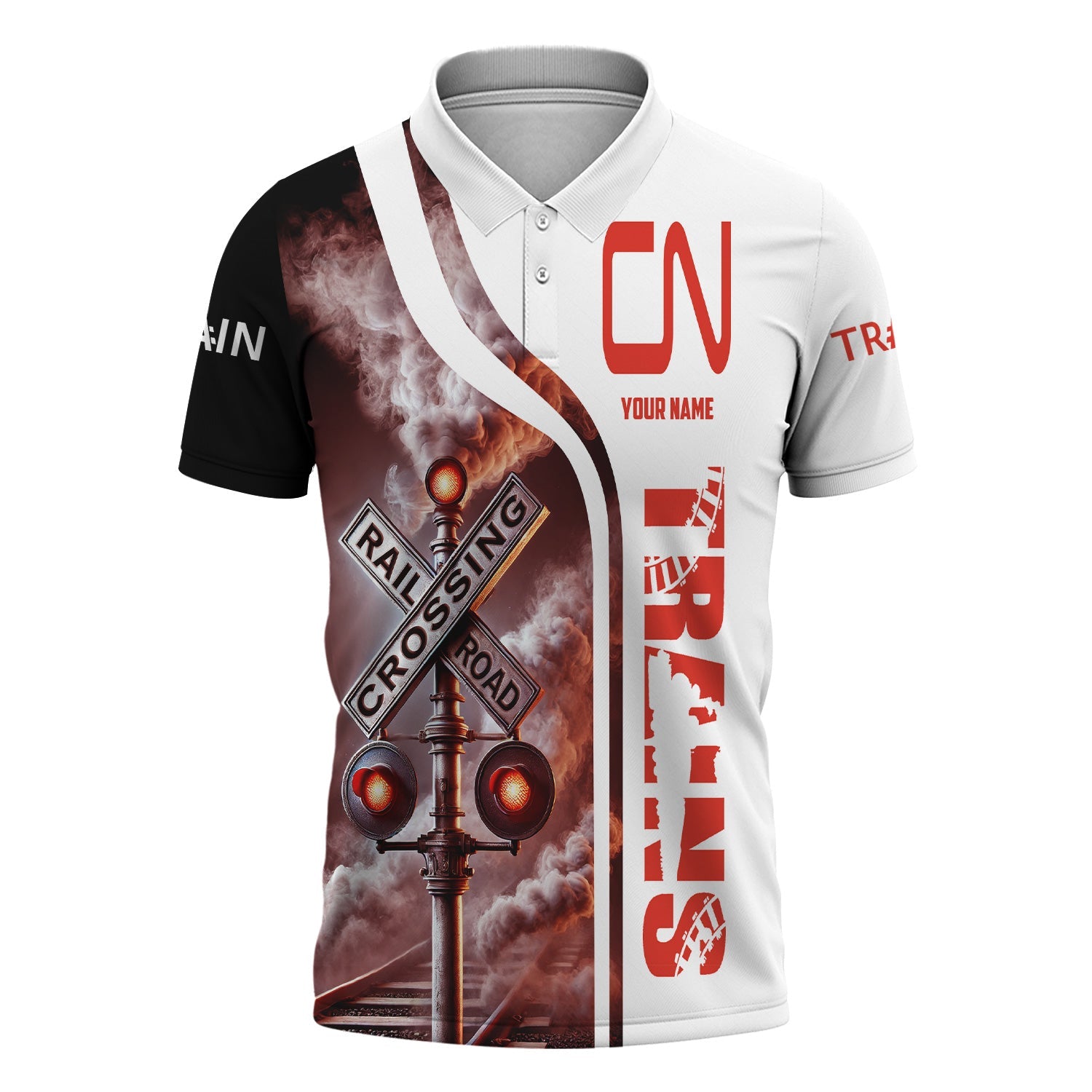 Railspirit Personalized Canadian National Railroad Polo Shirt Crossing Railroad Sign American Locomotive Train Shirt All Over Print