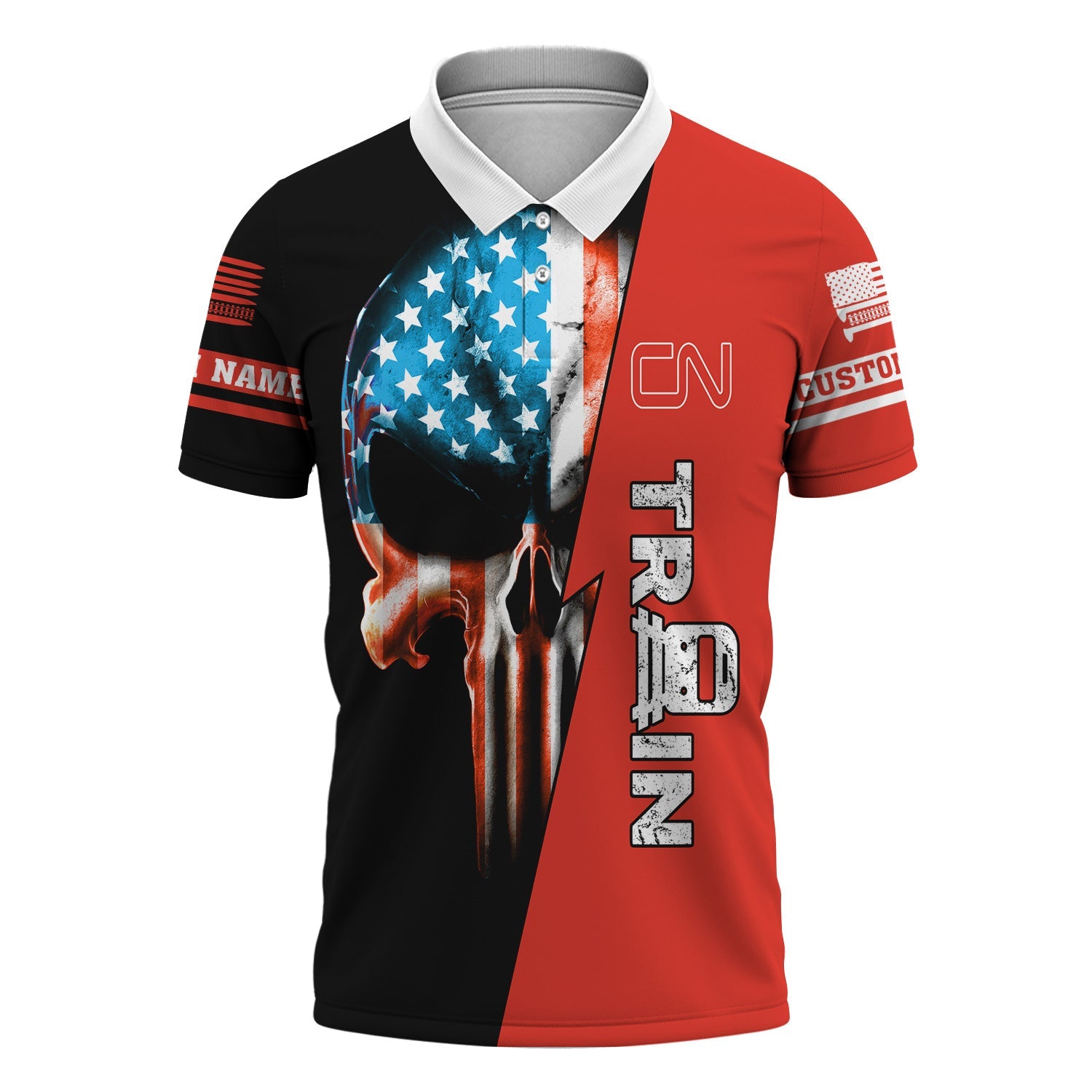 Railspirit Personalized Canadian National Railroad Polo Shirt Train Skull American Flag Shirt All Over Print