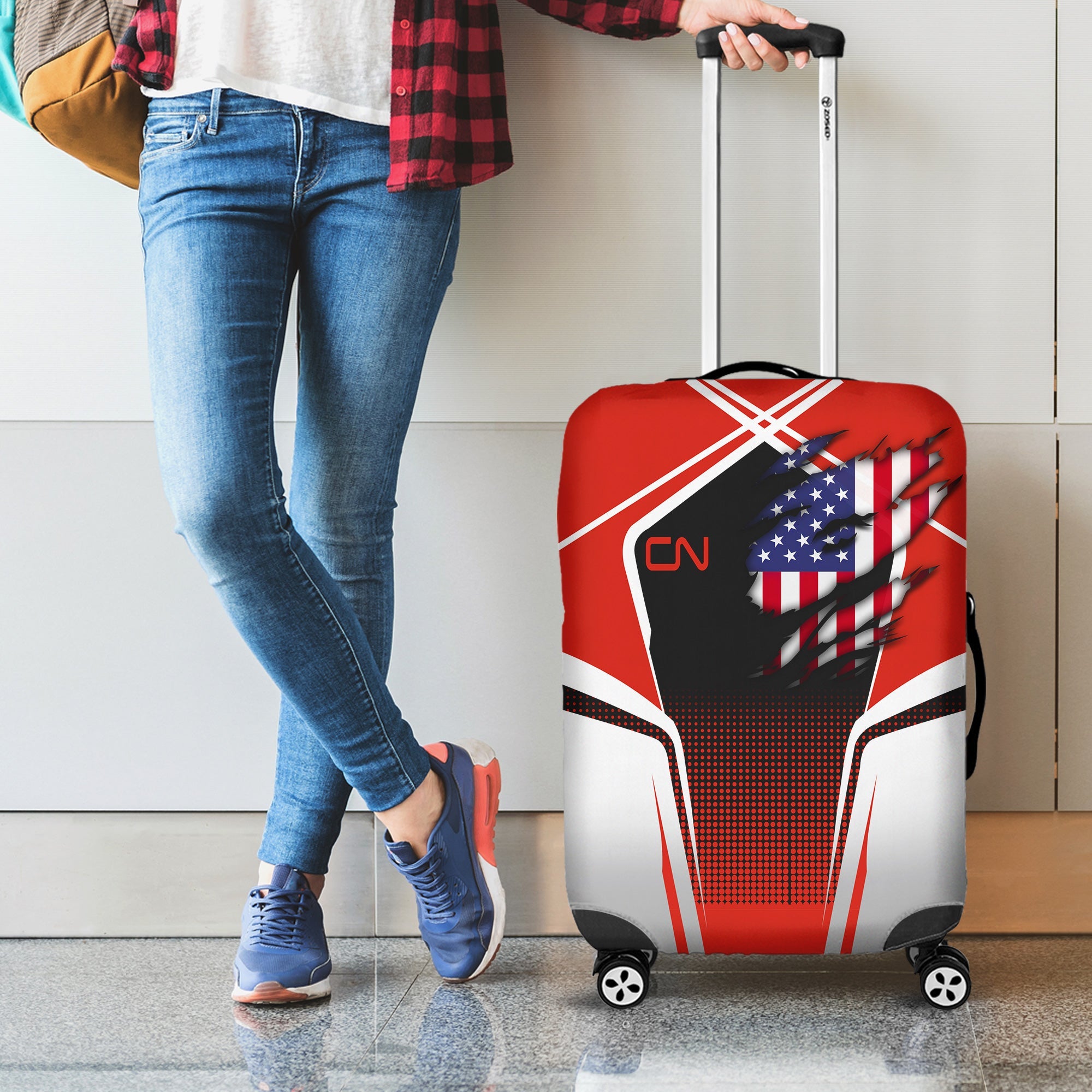 Railspirit Personalized Canadian National Railroad Luggage Cover American Eagle Vintage Train Luggage Protection