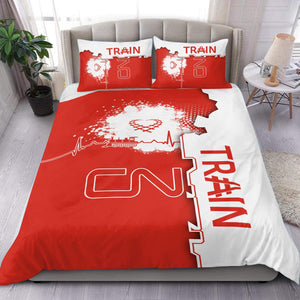 Railspirit Canadian National Railroad Bedding Set Engine Heartbeat and Track Love Style Bedding Set Gift Idea For Train Lovers