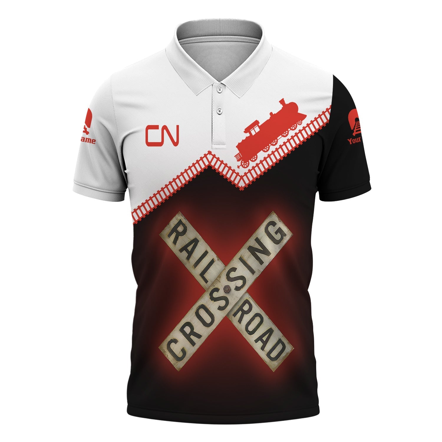 Railspirit Personalized Canadian National Railroad Polo Shirt Railroad Crossing Printed Train Track Shirt
