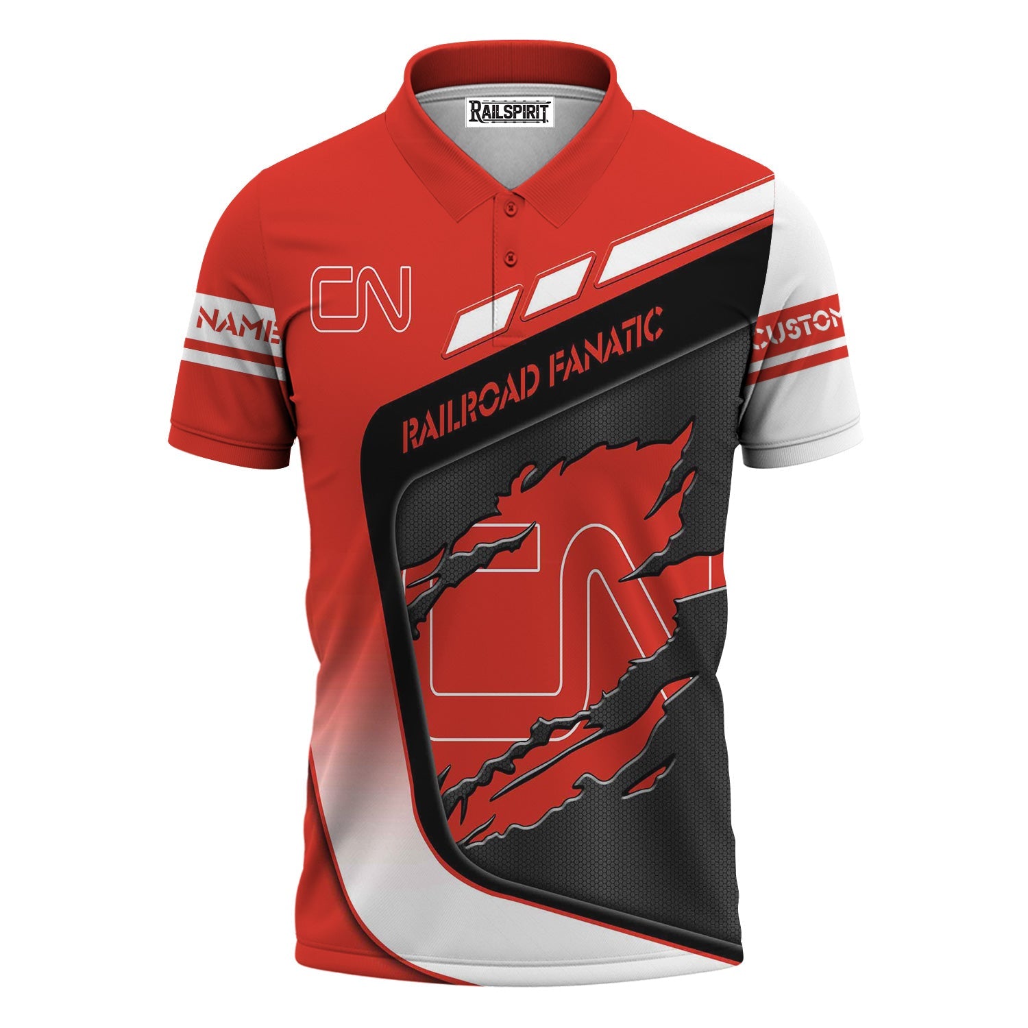 Railspirit Personalized Canadian National Railroad Polo Shirt Ripped Texture Style Train Shirt For Railroad Fanatic
