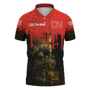 Railspirit Personalized Canadian National Railroad Polo Shirt Vintage Train Art Style Shirt For Locomotive Fans