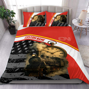 Railspirit Personalized Canadian National Railroad Bedding Set Classic Steam Engine With Retro Pocket Watch Bedding Set All Over Print
