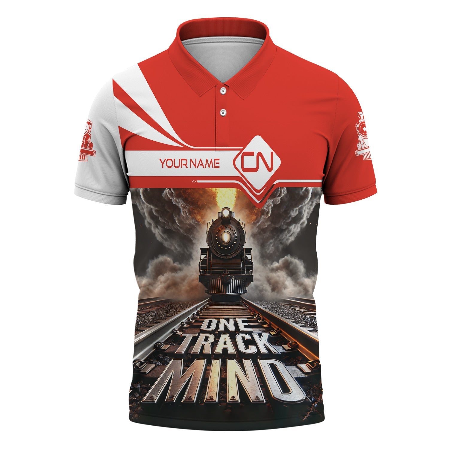 Railspirit Personalized Canadian National Railroad Polo Shirt One Track Mind Train Printed Shirt