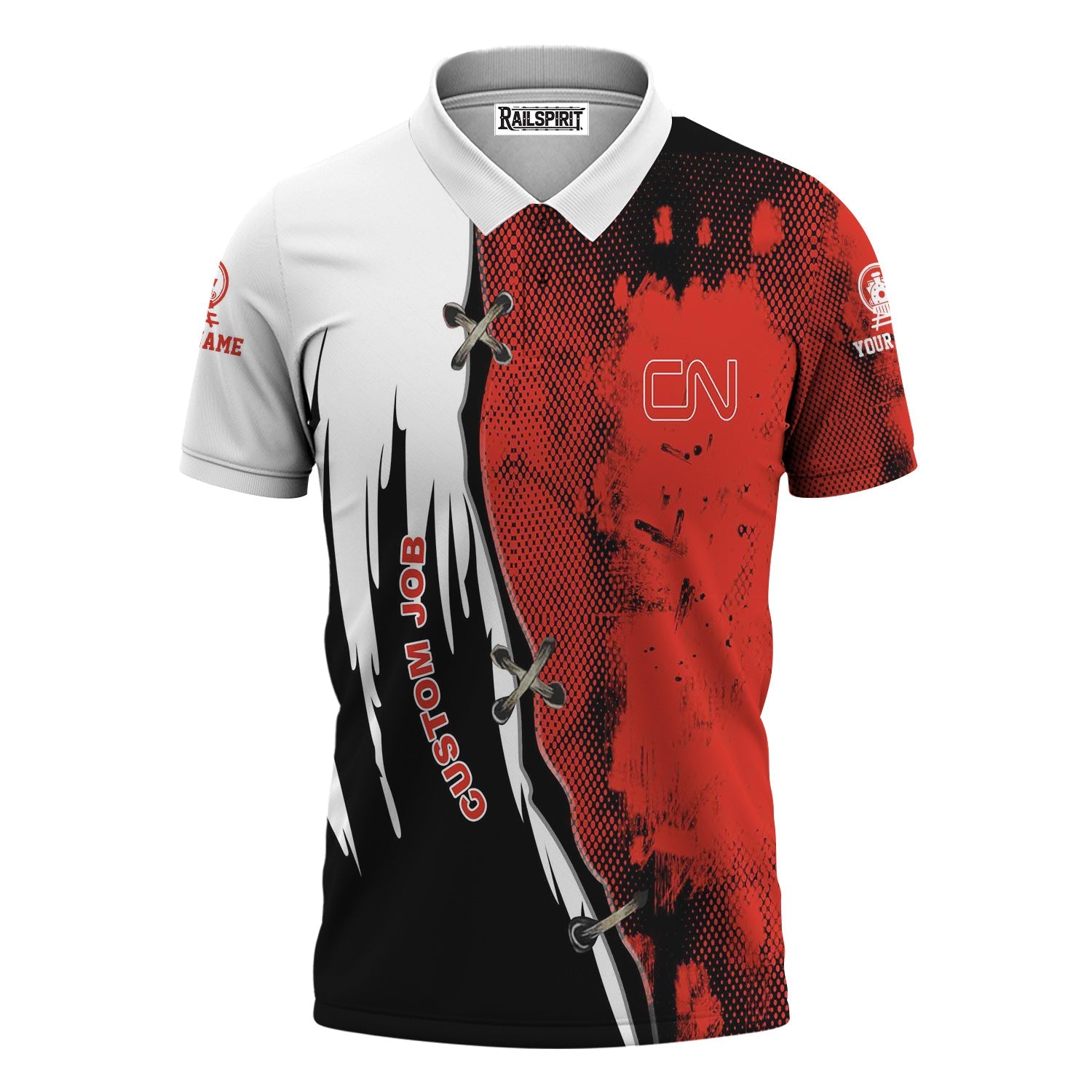 Railspirit Personalized Canadian National Railroad Polo Shirt Retro Stitches Design with Custom Position Train Shirt