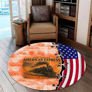 Railspirit Wheeling And Lake Erie Railroad Round Mat Retro American Express Train With USA Flag Round Mat