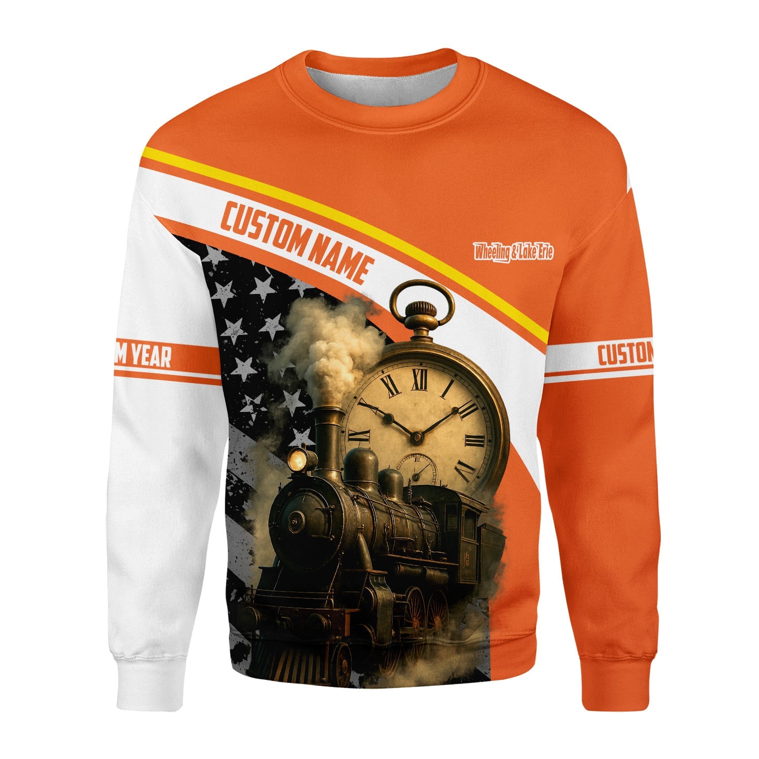 Railspirit Personalized Wheeling And Lake Erie Railroad Sweatshirt Classic Steam Engine With Retro Pocket Watch Shirt All Over Print
