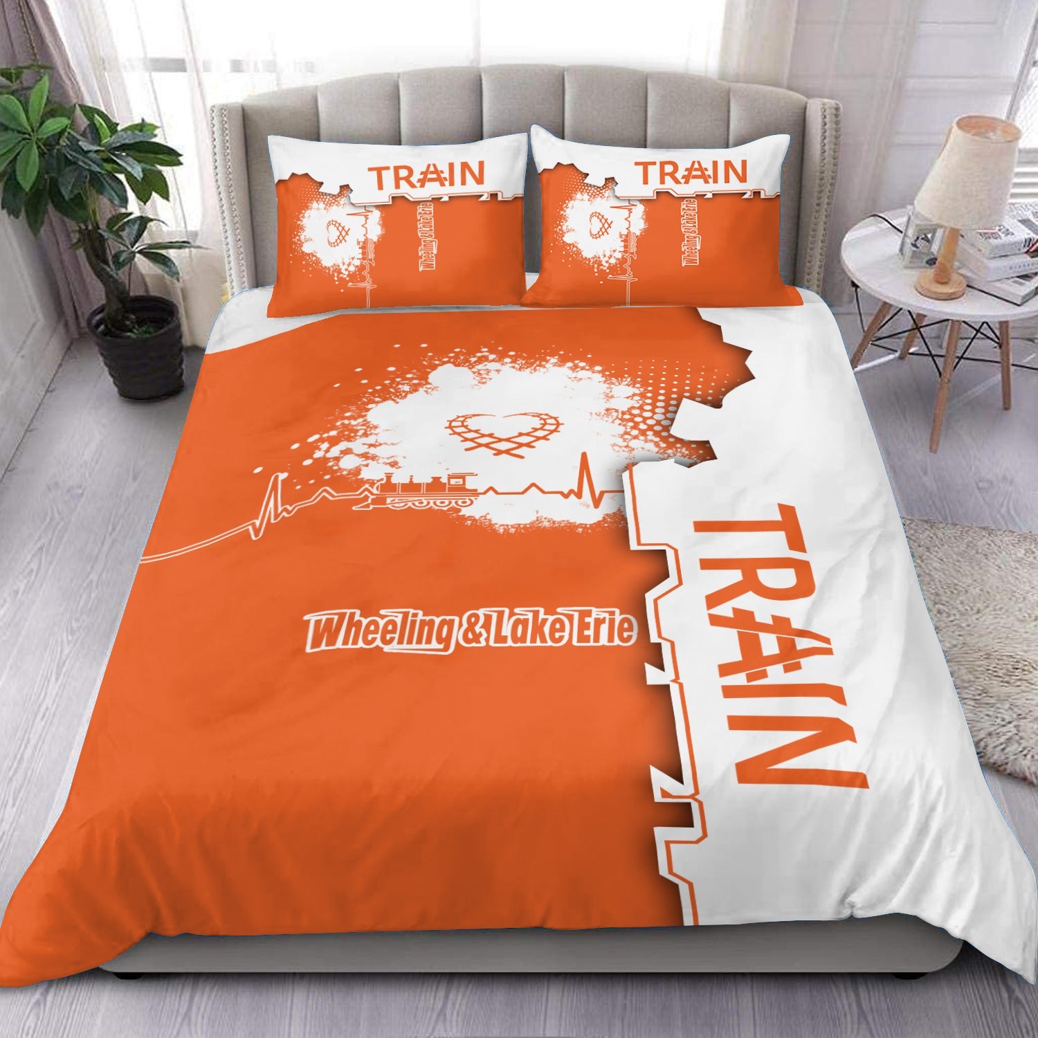 Railspirit Wheeling And Lake Erie Railroad Bedding Set Engine Heartbeat and Track Love Style Bedding Set Gift Idea For Train Lovers