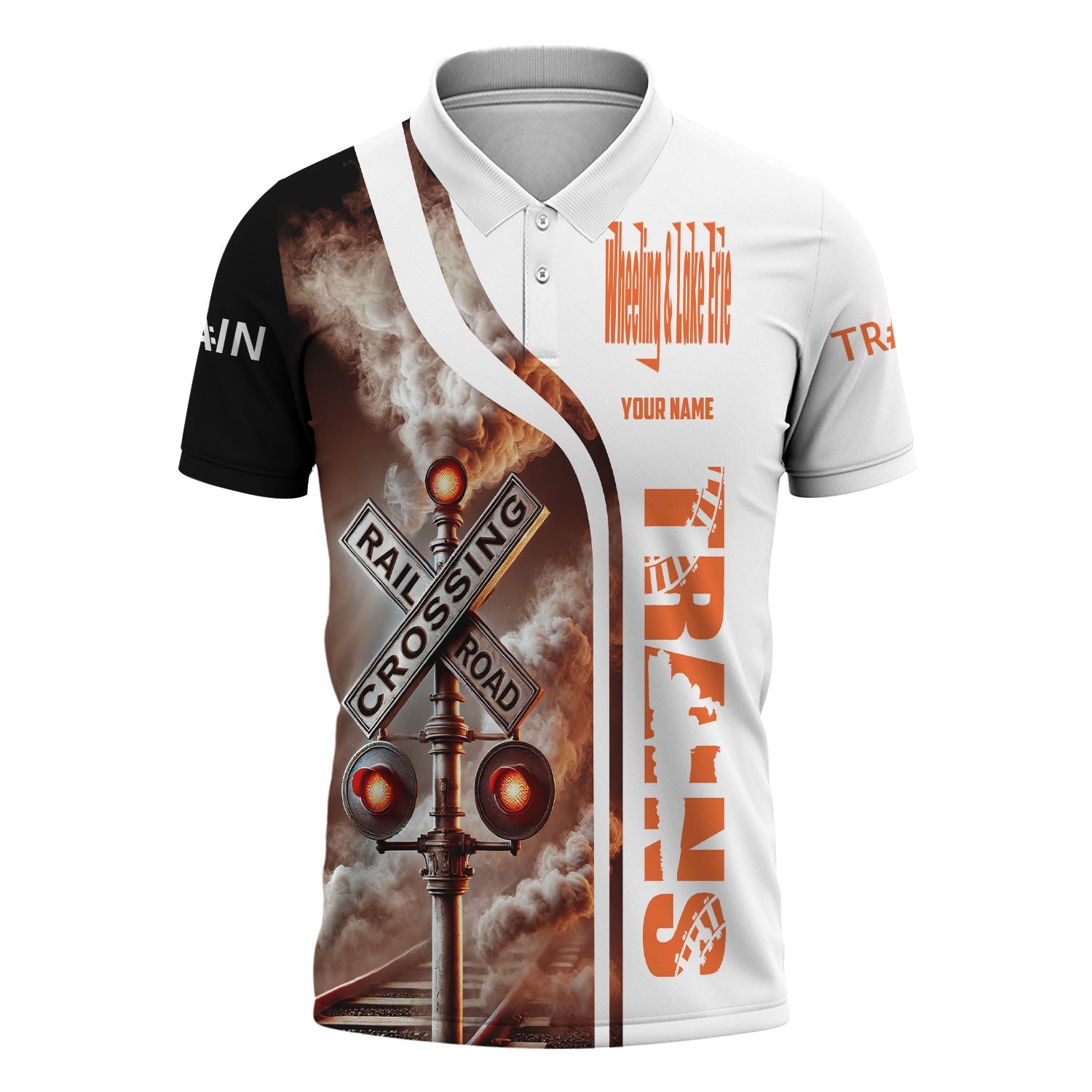 Railspirit Personalized Wheeling And Lake Erie Railroad Polo Shirt Crossing Railroad Sign American Locomotive Train Shirt All Over Print