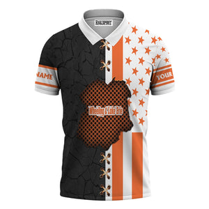 Railspirit Personalized Wheeling And Lake Erie Railroad Polo Shirt American Flag with Crack Effect Train Shirt