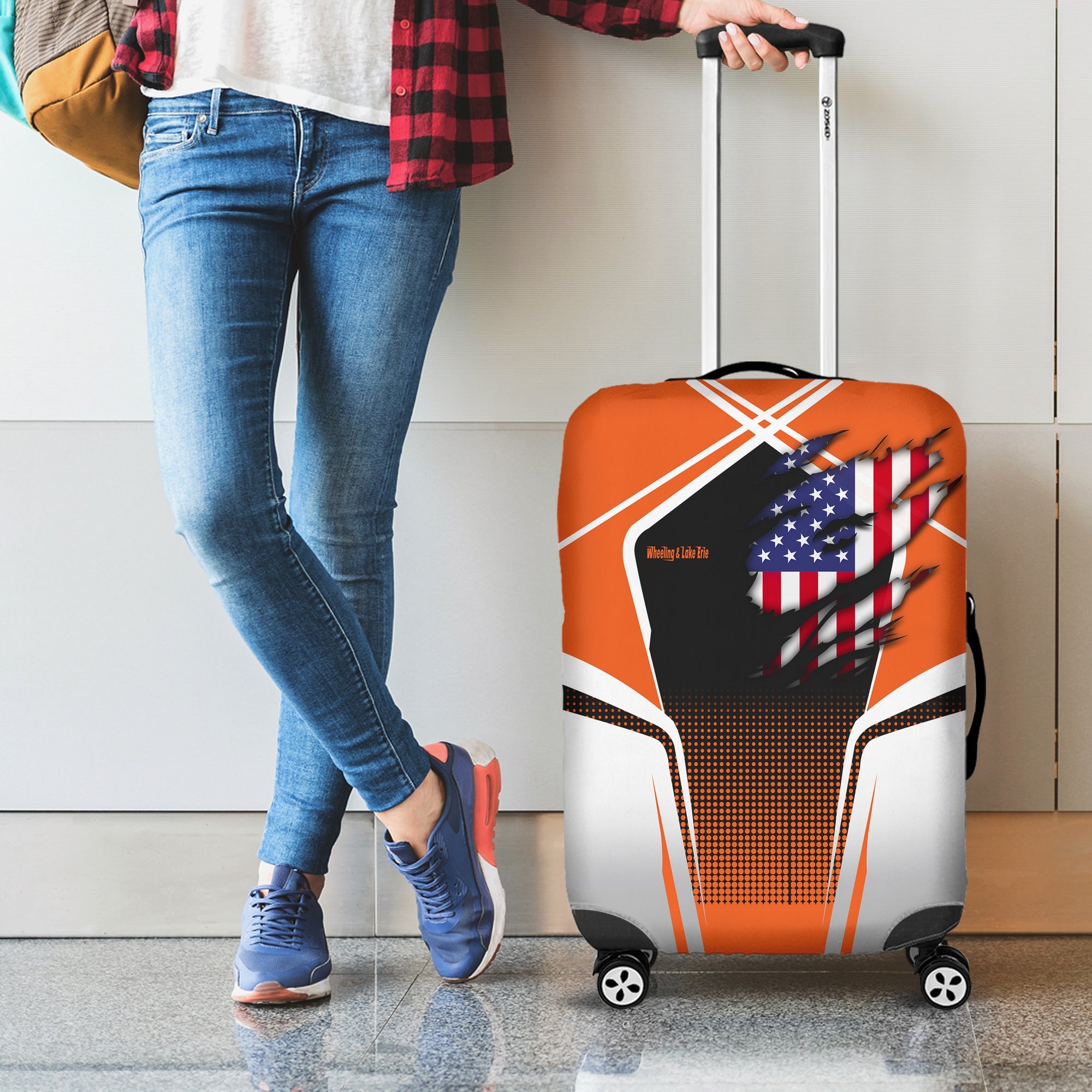 Railspirit Personalized Wheeling And Lake Erie Railroad Luggage Cover American Eagle Vintage Train Luggage Protection