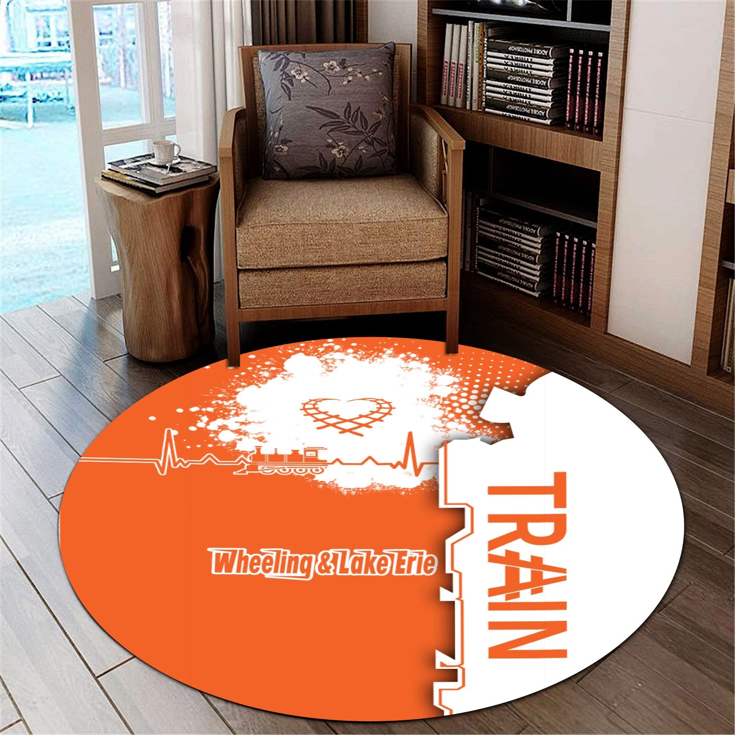 Railspirit Wheeling And Lake Erie Railroad Round Mat Engine Heartbeat and Track Love Style Mat Gift Idea For Train Lovers