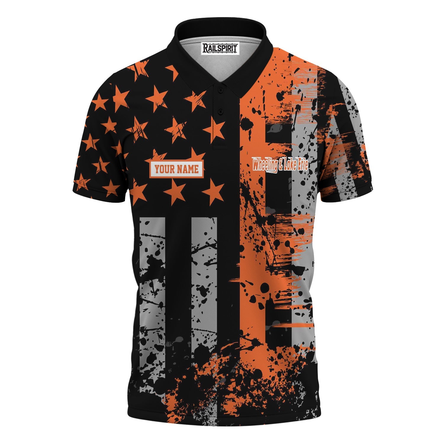 Railspirit Personalized Wheeling And Lake Erie Railroad Polo Shirt Artistic Paint American Flag Style Train Shirt