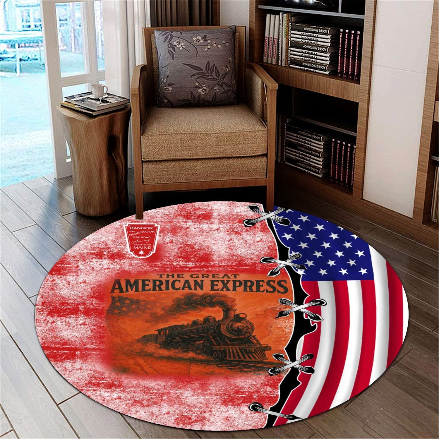 Railspirit Bangor And Aroostook Railroad Round Mat Retro American Express Train With USA Flag Round Mat