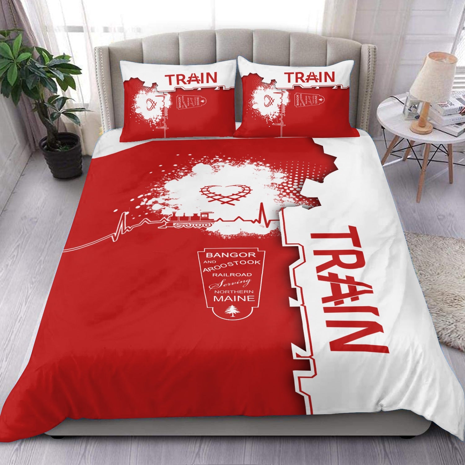 Railspirit Bangor And Aroostook Railroad Bedding Set Engine Heartbeat and Track Love Style Bedding Set Gift Idea For Train Lovers