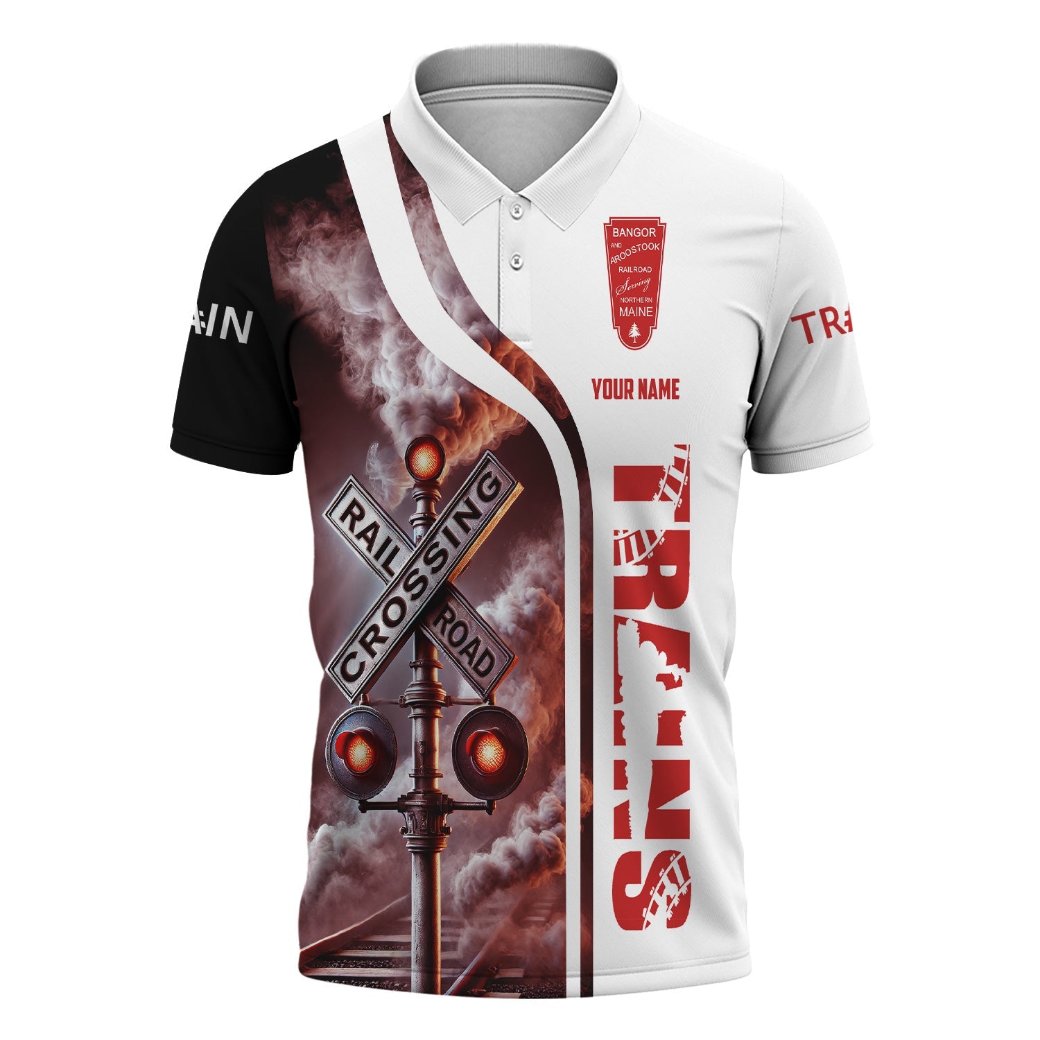 Railspirit Personalized Bangor And Aroostook Railroad Polo Shirt Crossing Railroad Sign American Locomotive Train Shirt All Over Print