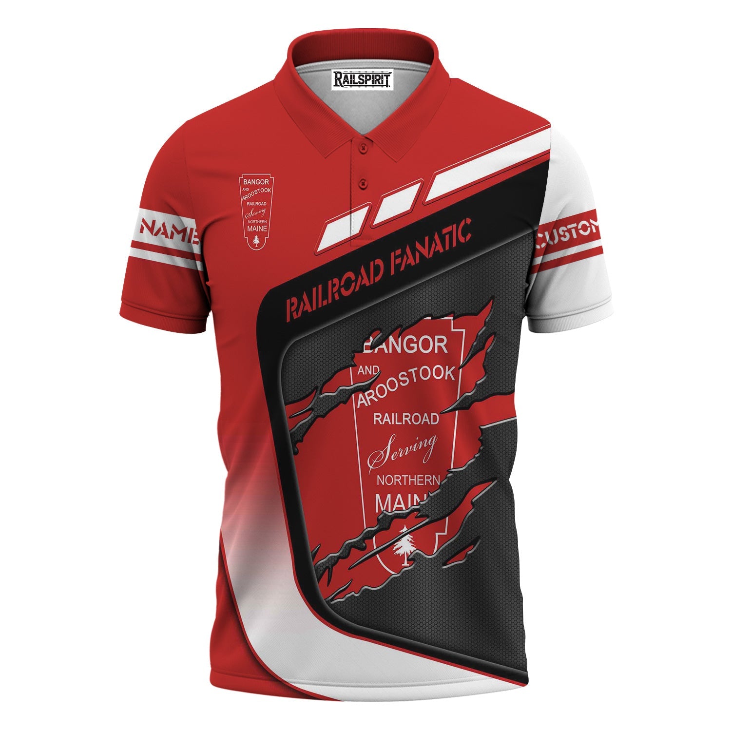 Railspirit Personalized Bangor And Aroostook Railroad Polo Shirt Ripped Texture Style Train Shirt For Railroad Fanatic