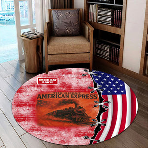 Railspirit Green Bay & Western Railroad Round Mat Retro American Express Train With USA Flag Round Mat