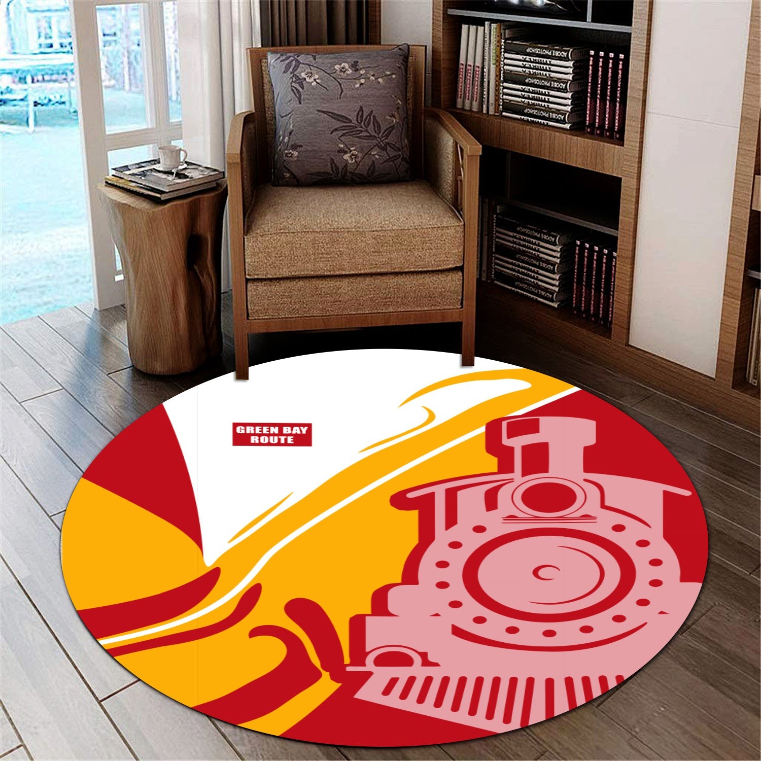 Railspirit Green Bay & Western Railroad Round Mat Flame-Inspired Style Mat Gift Idea For Train Lovers