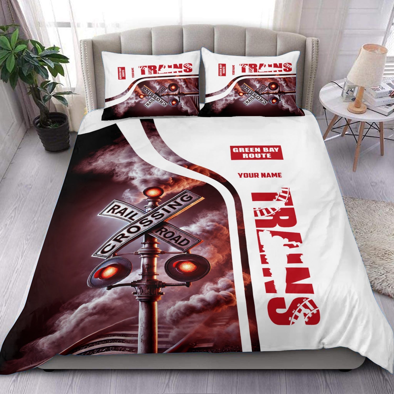 Railspirit Personalized Green Bay & Western Railroad Bedding Set Railroad Crossing Sign Bedding Set All Over Print