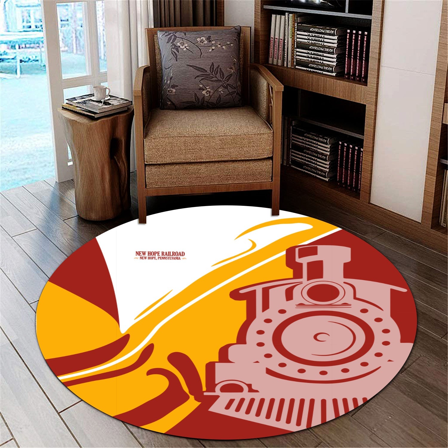 Railspirit New Hope Railroad Round Mat Flame-Inspired Style Mat Gift Idea For Train Lovers