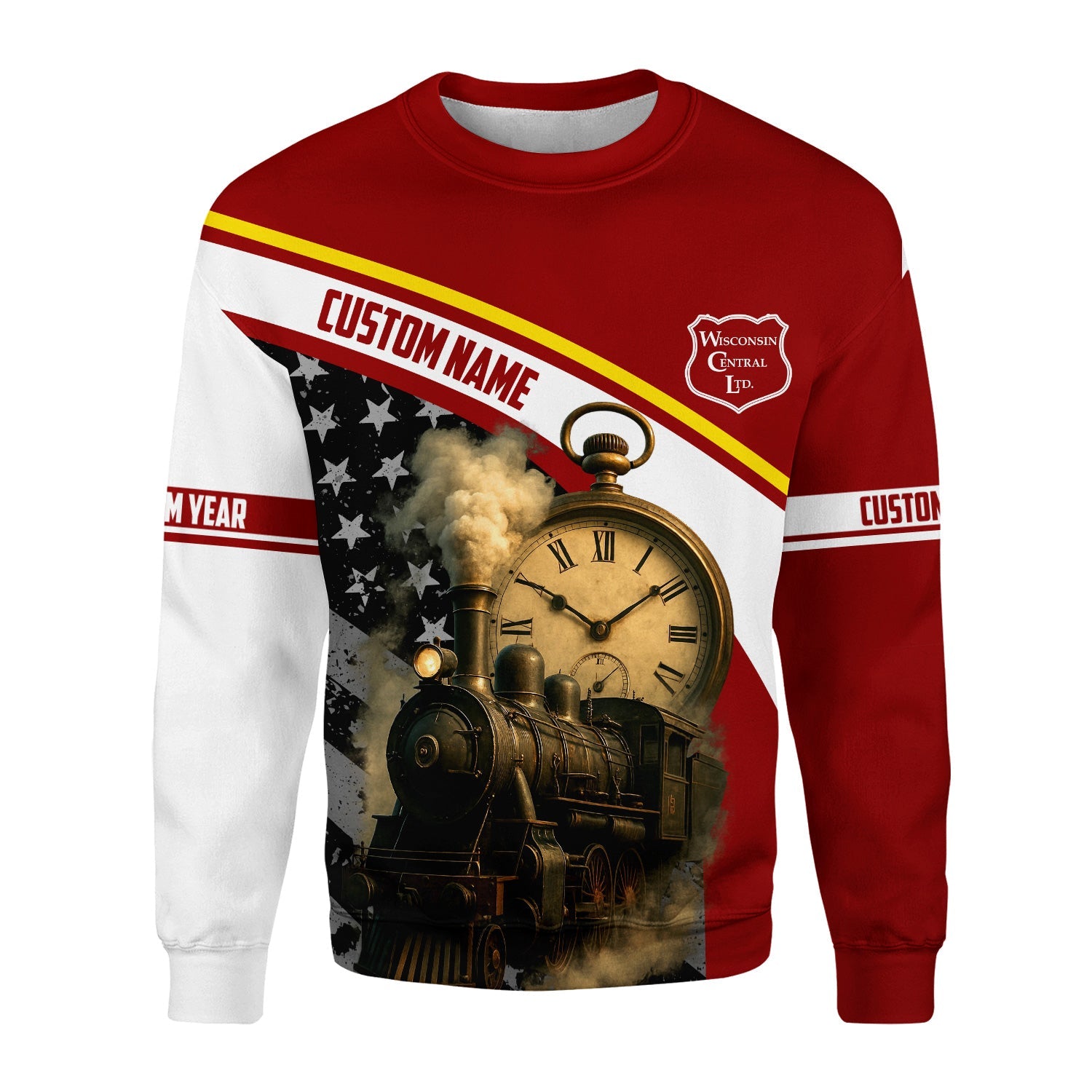 Railspirit Personalized Wisconsin Central Ltd Railroad Sweatshirt Classic Steam Engine With Retro Pocket Watch Shirt All Over Print