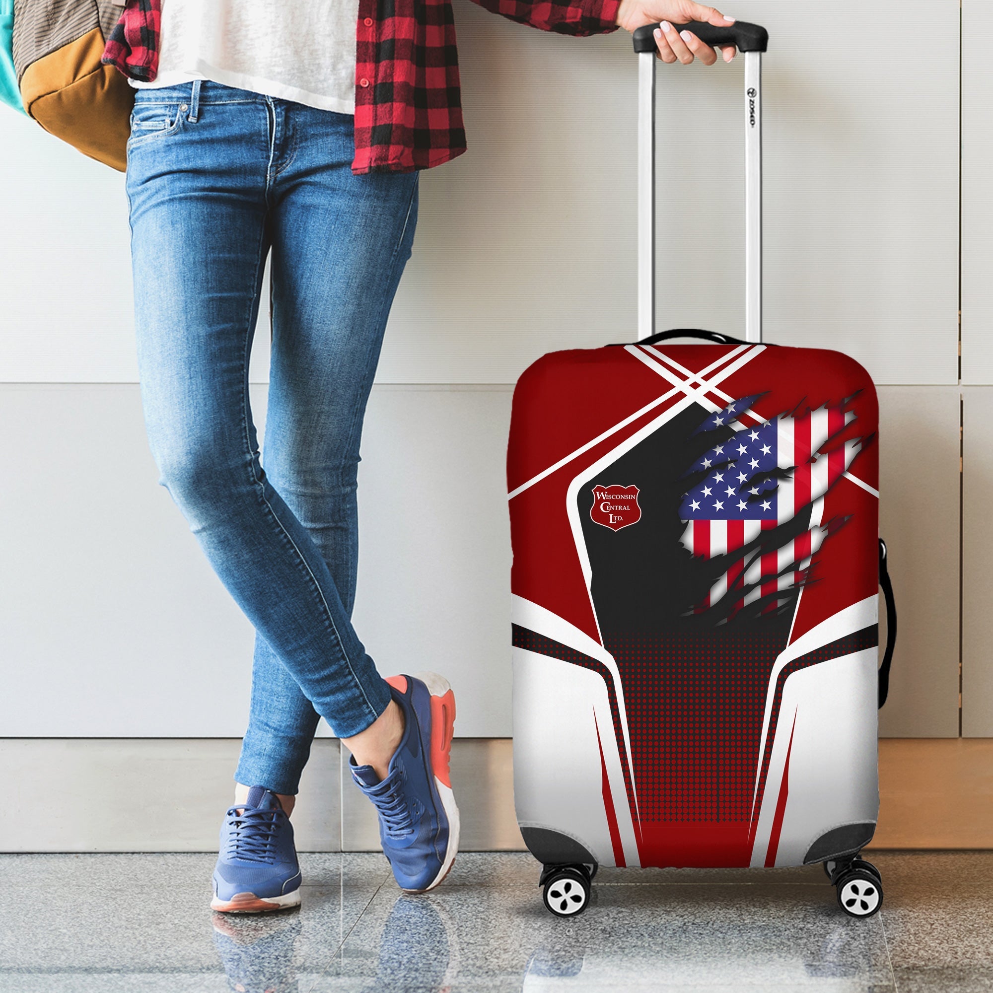 Railspirit Personalized Wisconsin Central Ltd Railroad Luggage Cover American Eagle Vintage Train Luggage Protection