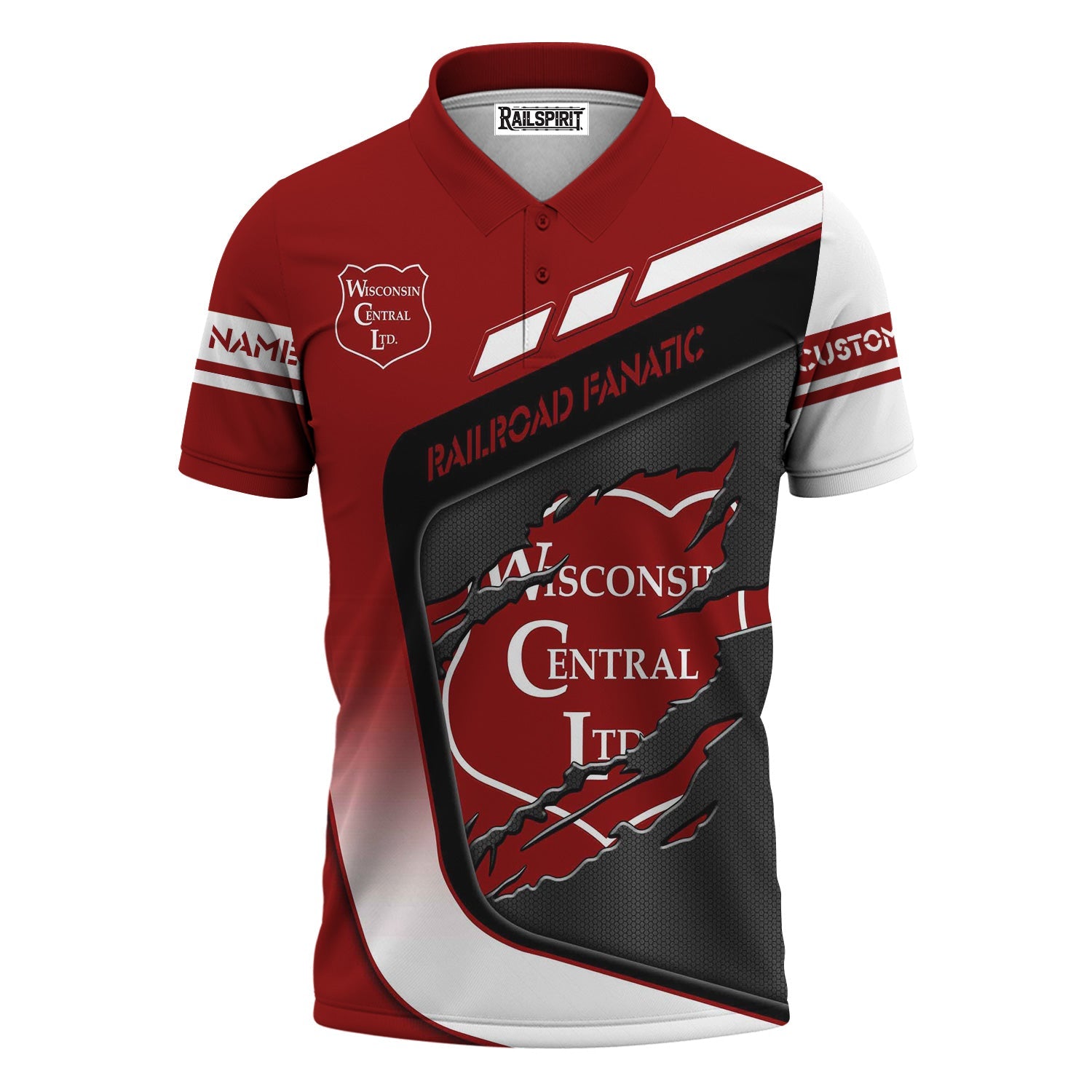 Railspirit Personalized Wisconsin Central Ltd Railroad Polo Shirt Ripped Texture Style Train Shirt For Railroad Fanatic