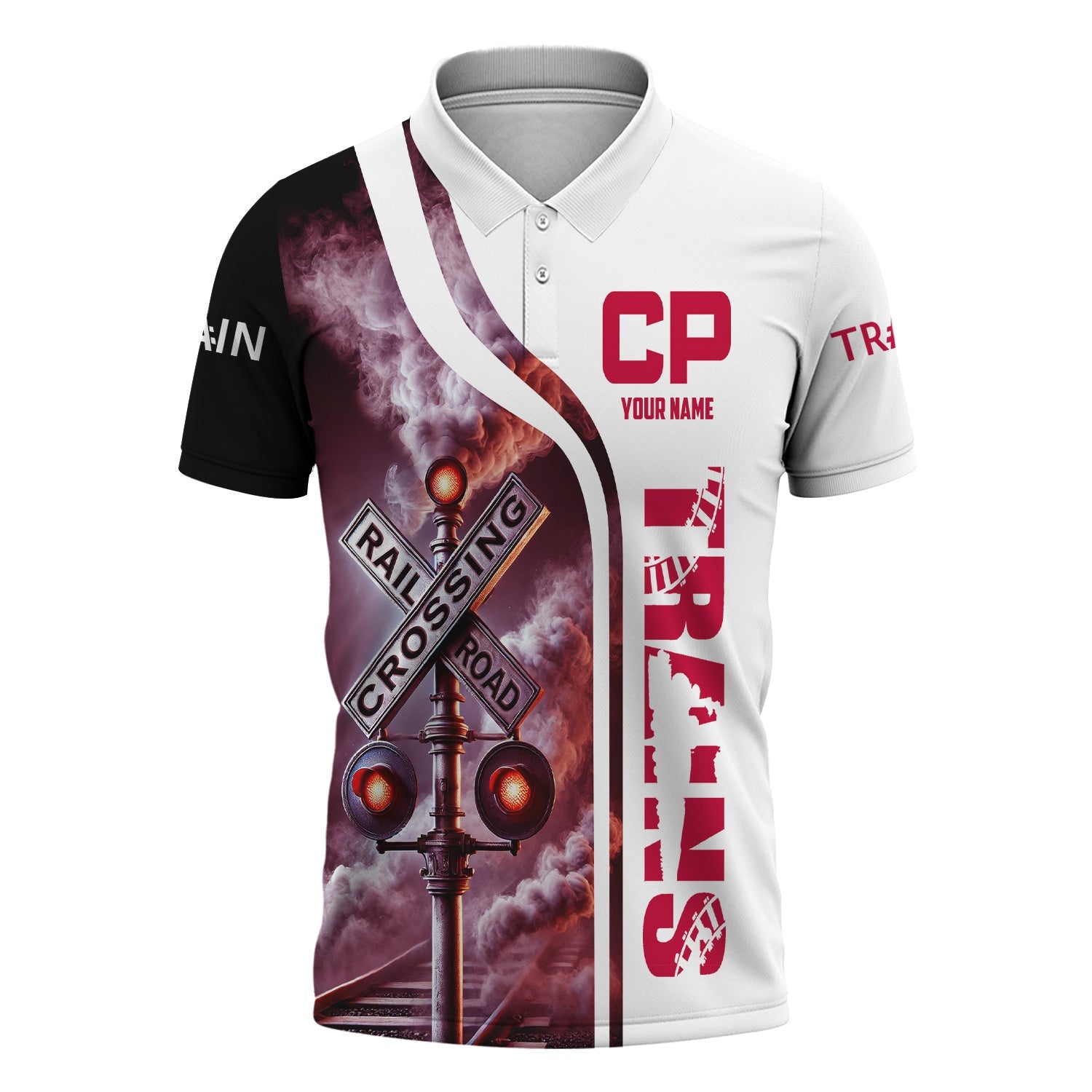 Railspirit Personalized Canadian Pacific Railroad Polo Shirt Crossing Railroad Sign American Locomotive Train Shirt All Over Print