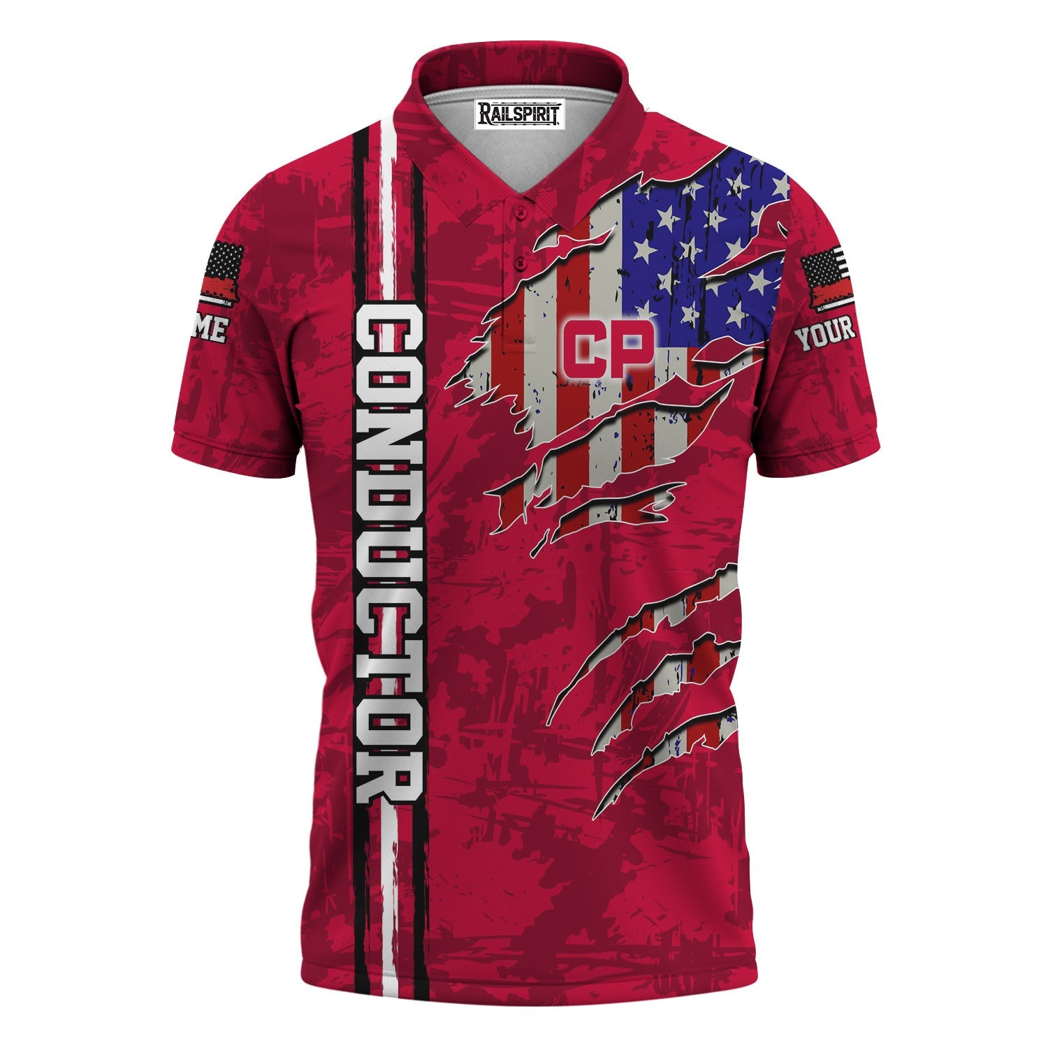 Railspirit Personalized Canadian Pacific Railroad Polo Shirt USA Flag Claw Art with Custom Job Train Shirt