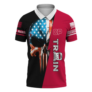Railspirit Personalized Canadian Pacific Railroad Polo Shirt Train Skull American Flag Shirt All Over Print