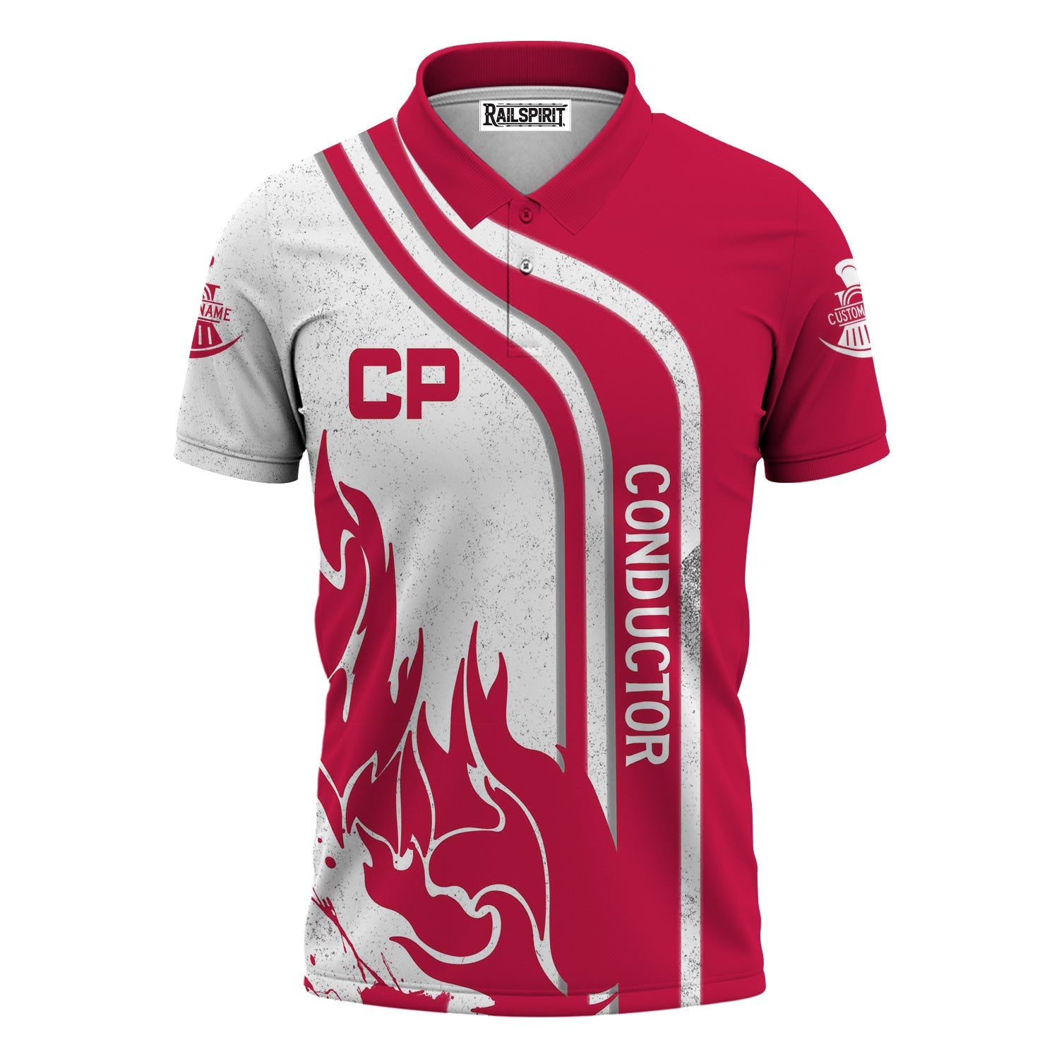 Railspirit Personalized Canadian Pacific Railroad Polo Shirt Flame Design with Custom Job Position Train Shirt