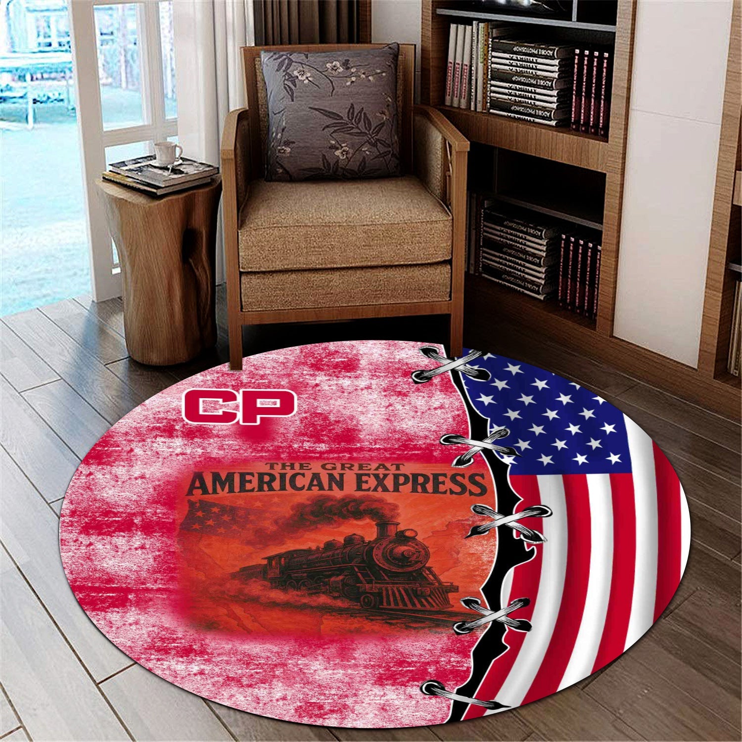 Railspirit Canadian Pacific Railroad Round Mat Retro American Express Train With USA Flag Round Mat