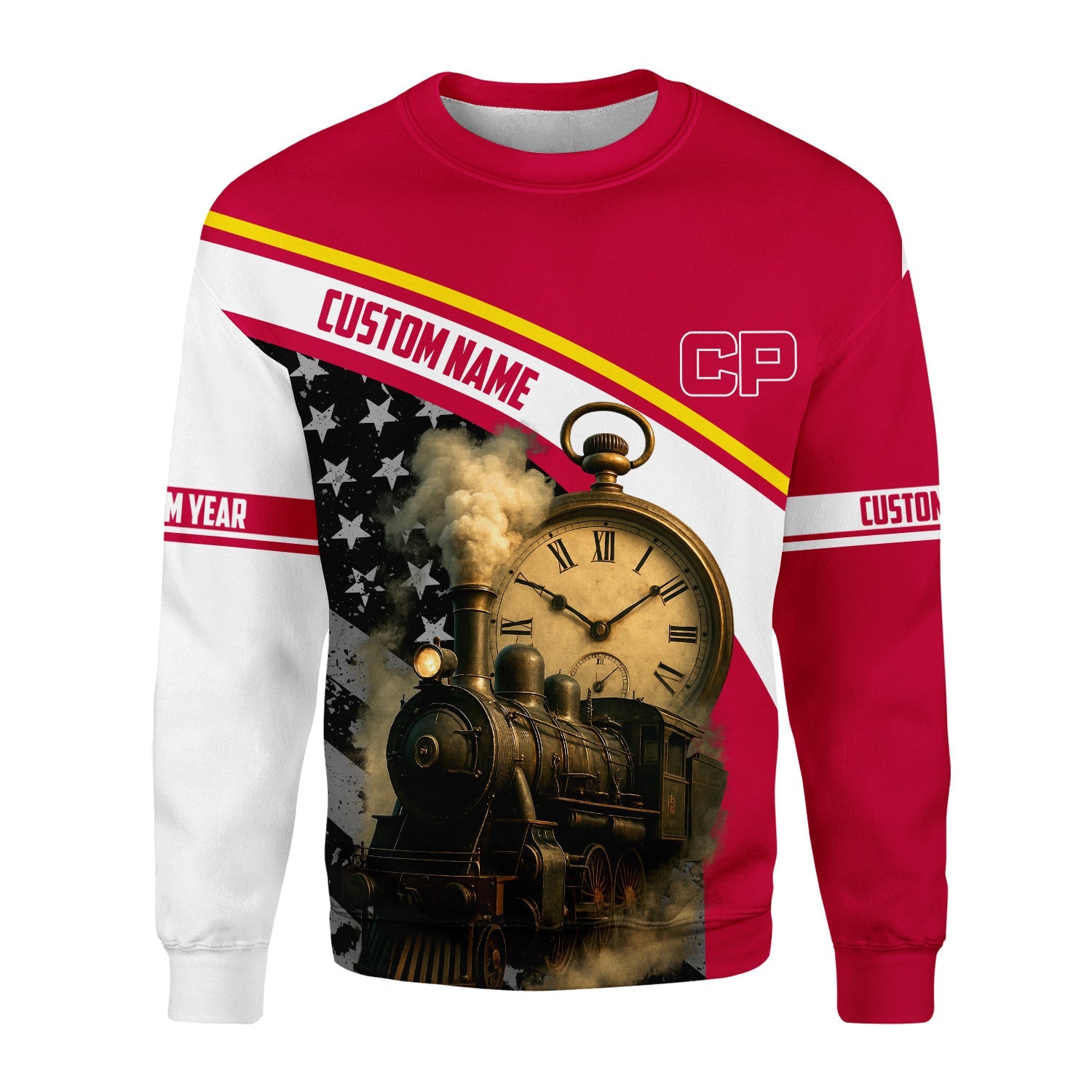 Railspirit Personalized Canadian Pacific Railroad Sweatshirt Classic Steam Engine With Retro Pocket Watch Shirt All Over Print