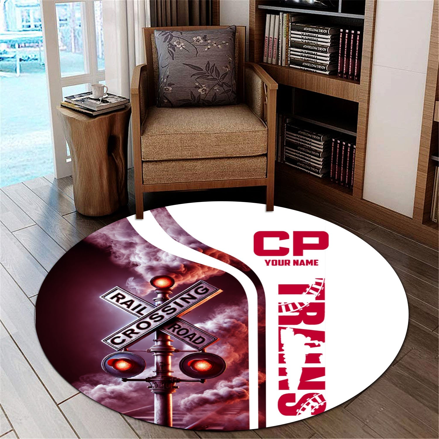 Railspirit Personalized Canadian Pacific Railroad Round Mat Railroad Crossing Sign Mat All Over Print
