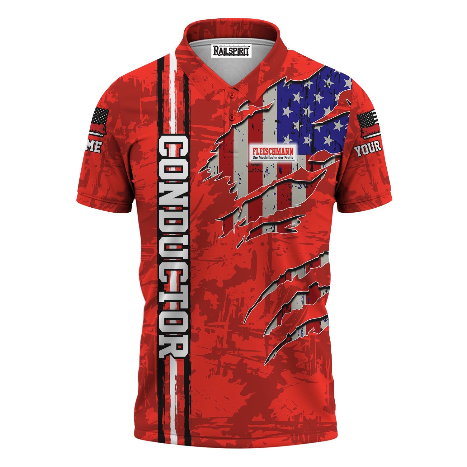 Railspirit Personalized Fleischmann And Western Railroad Polo Shirt USA Flag Claw Art with Custom Job Train Shirt