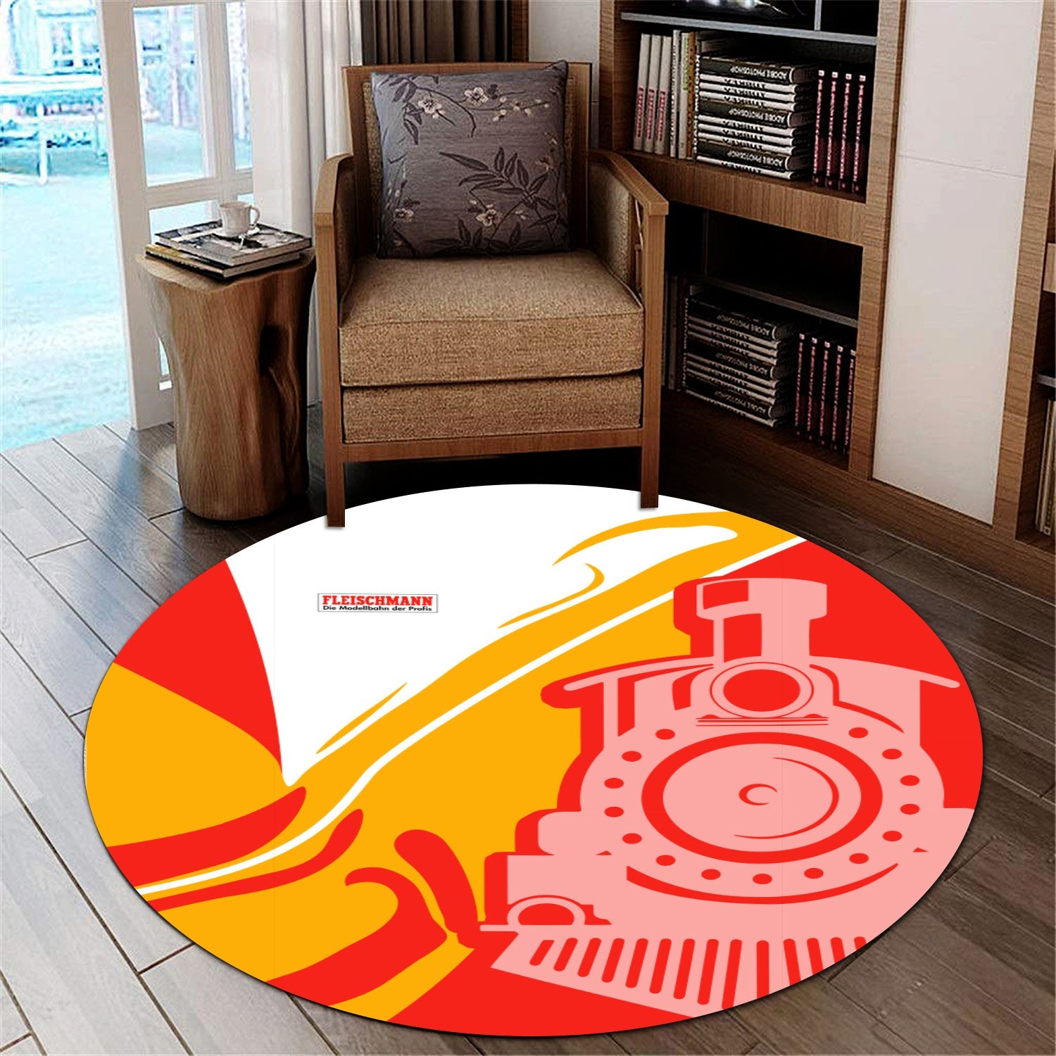 Railspirit Fleischmann And Western Railroad Round Mat Flame-Inspired Style Mat Gift Idea For Train Lovers