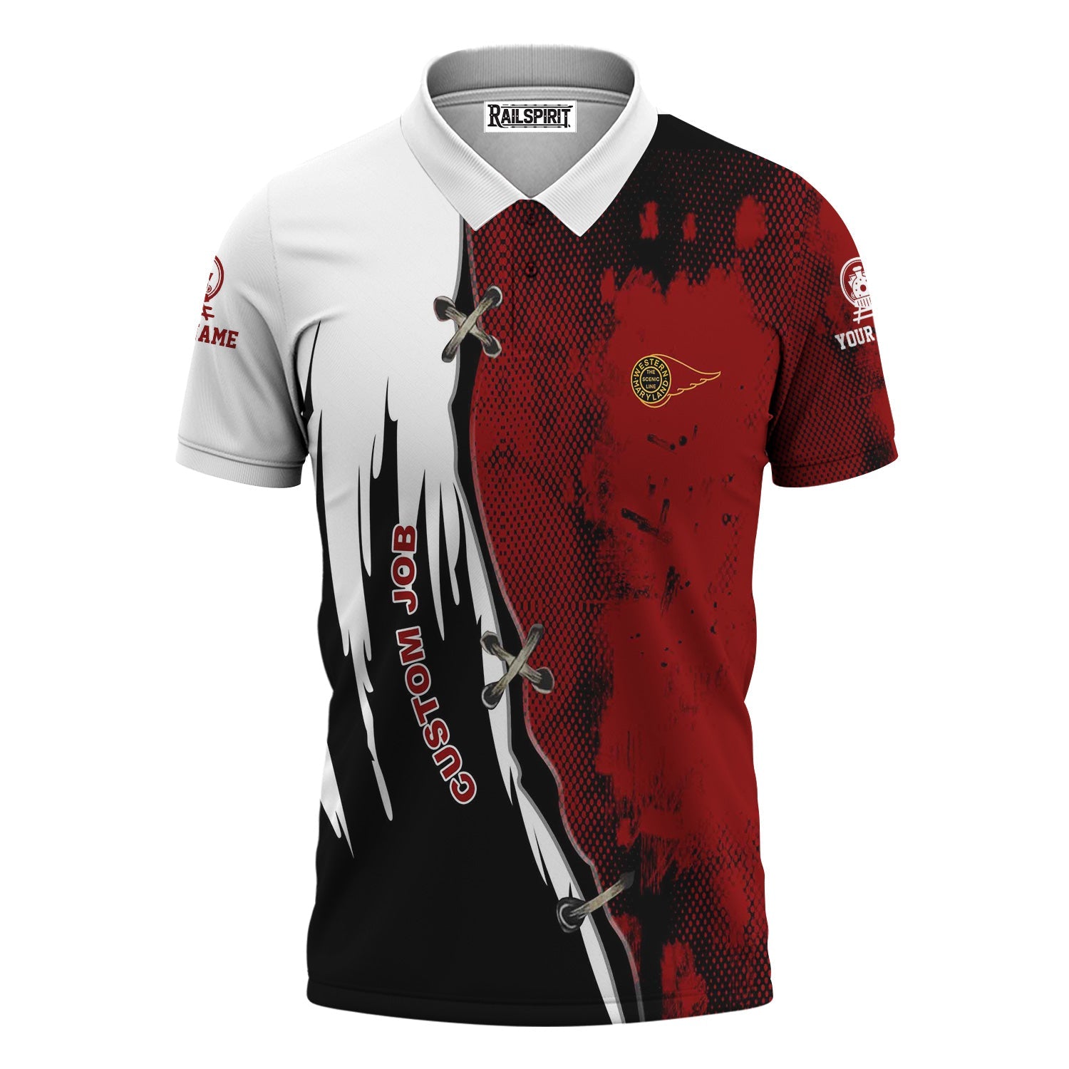 Railspirit Personalized Western Maryland Railway Polo Shirt Retro Stitches Design with Custom Position Train Shirt