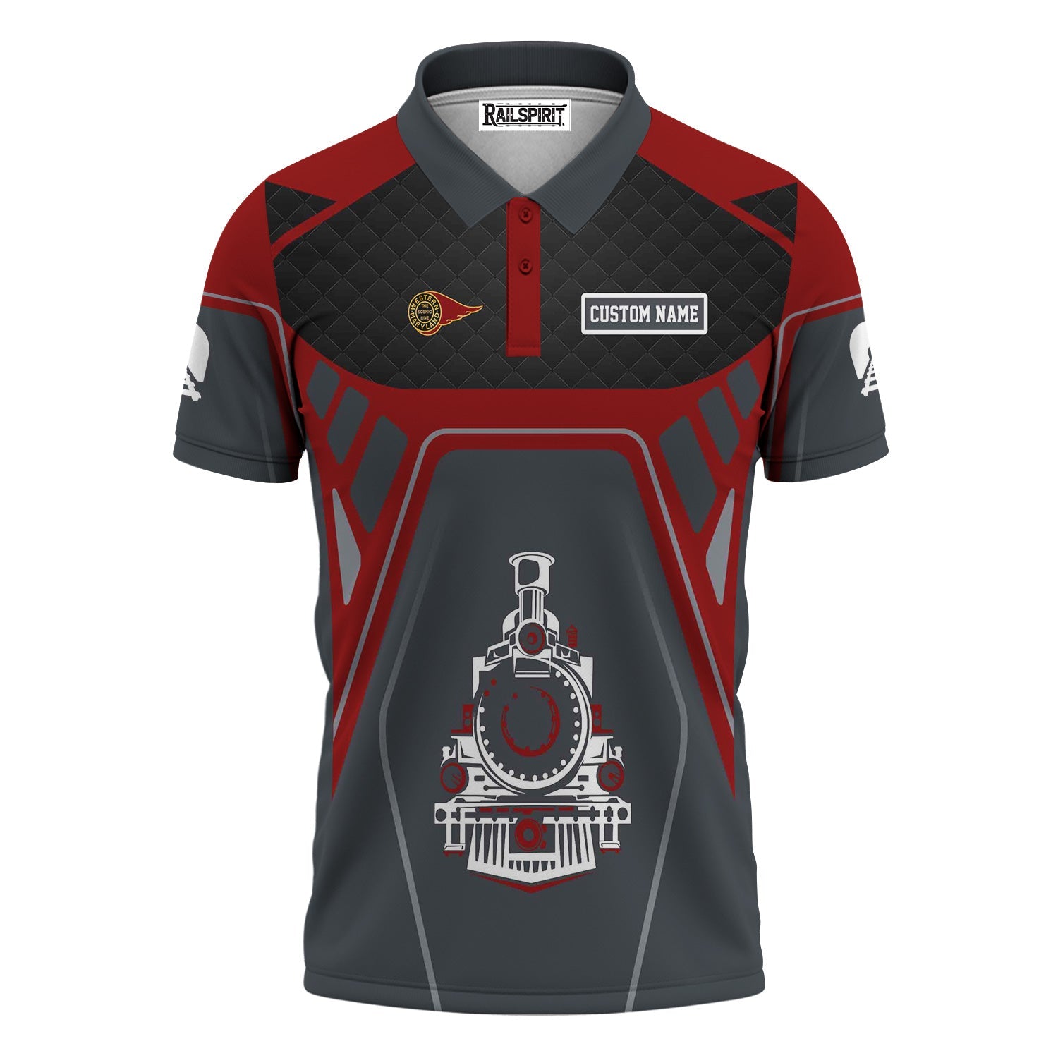 Railspirit Personalized Western Maryland Railway Polo Shirt Steam Locomotive Engine Graphic Train Shirt All Over Print