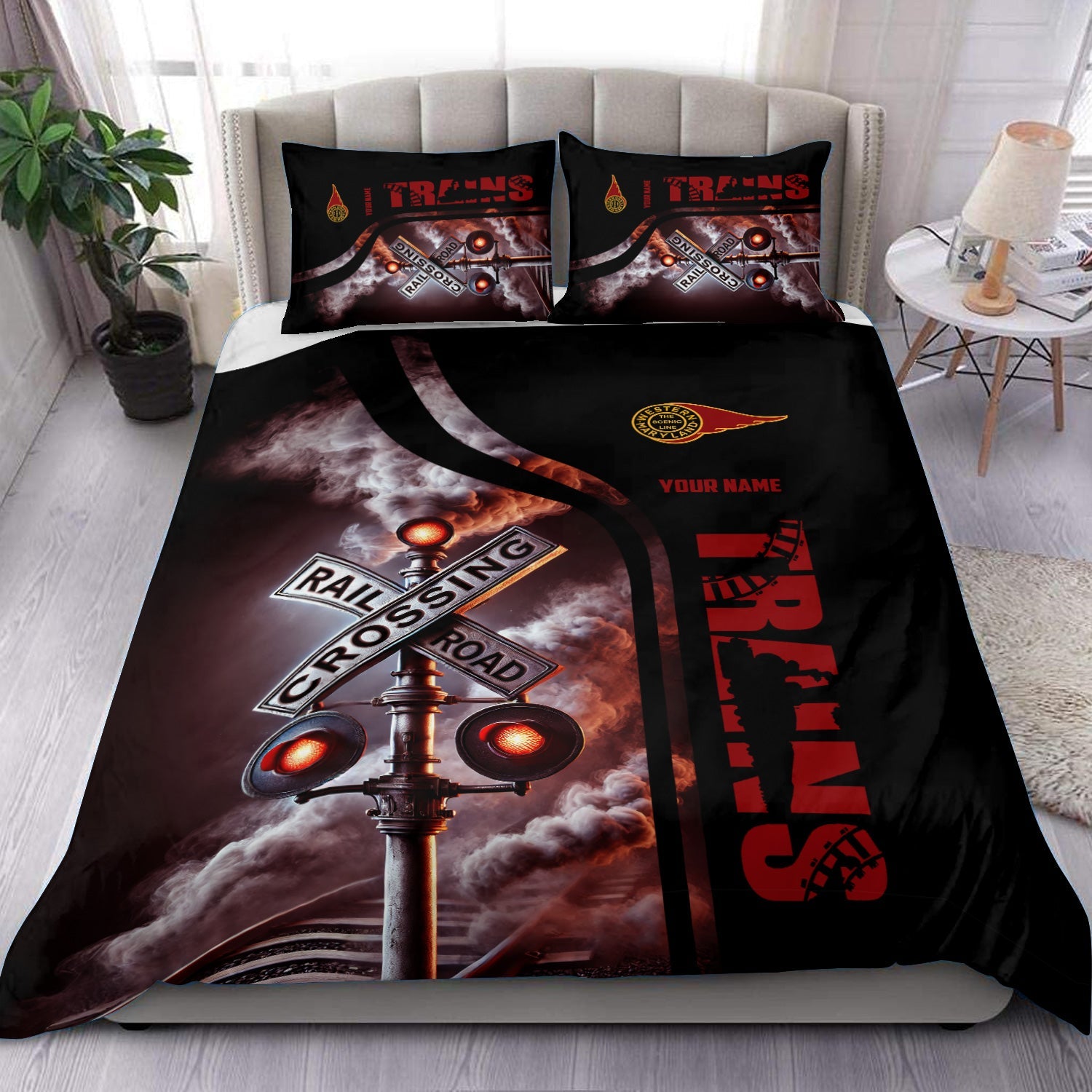 Railspirit Personalized Western Maryland Railway Bedding Set Railroad Crossing Sign Bedding Set All Over Print