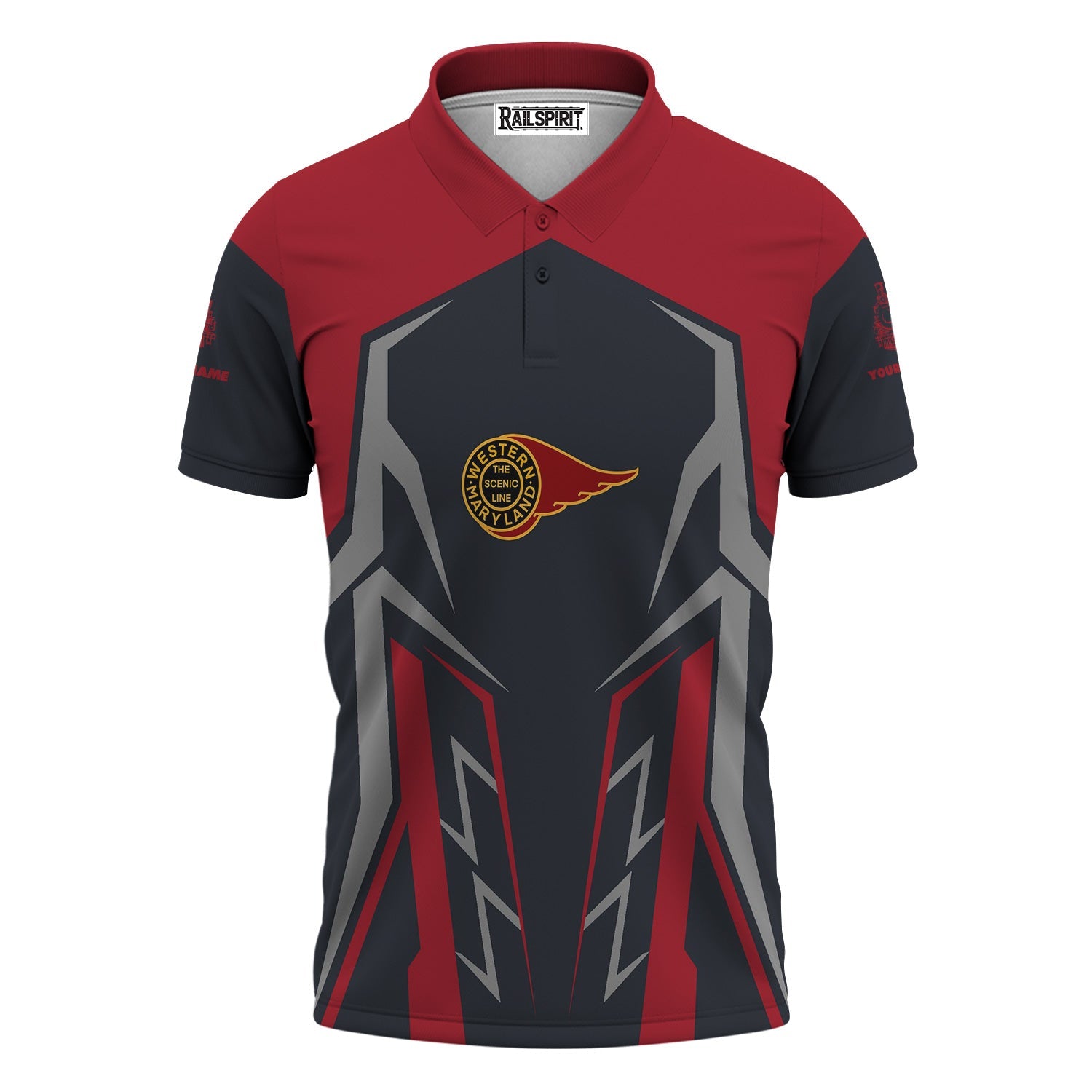 Railspirit Personalized Western Maryland Railway Polo Shirt Futuristic Design with Custom Job Train Shirt